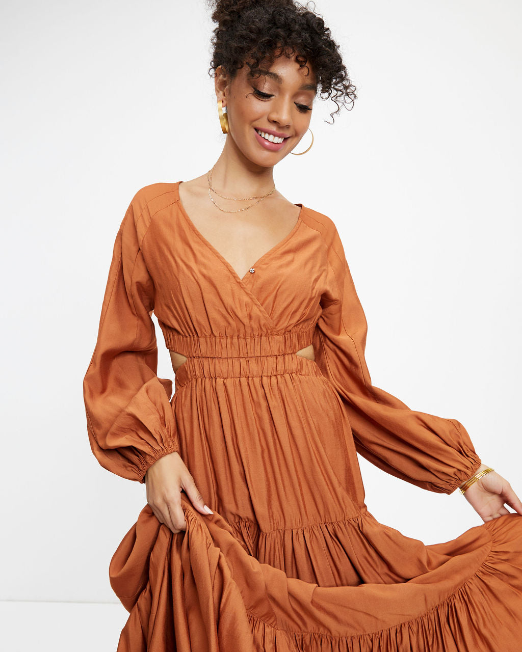 Sable Cutout Ruffle Maxi Dress - Rust