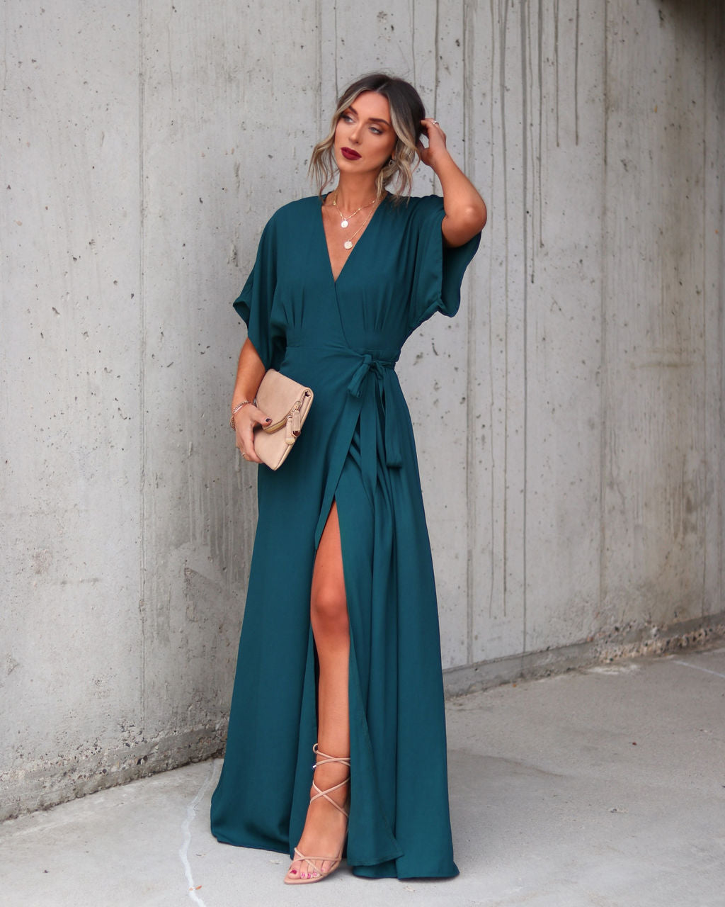 Behati Wrap Kimono Maxi Dress - Dark Teal