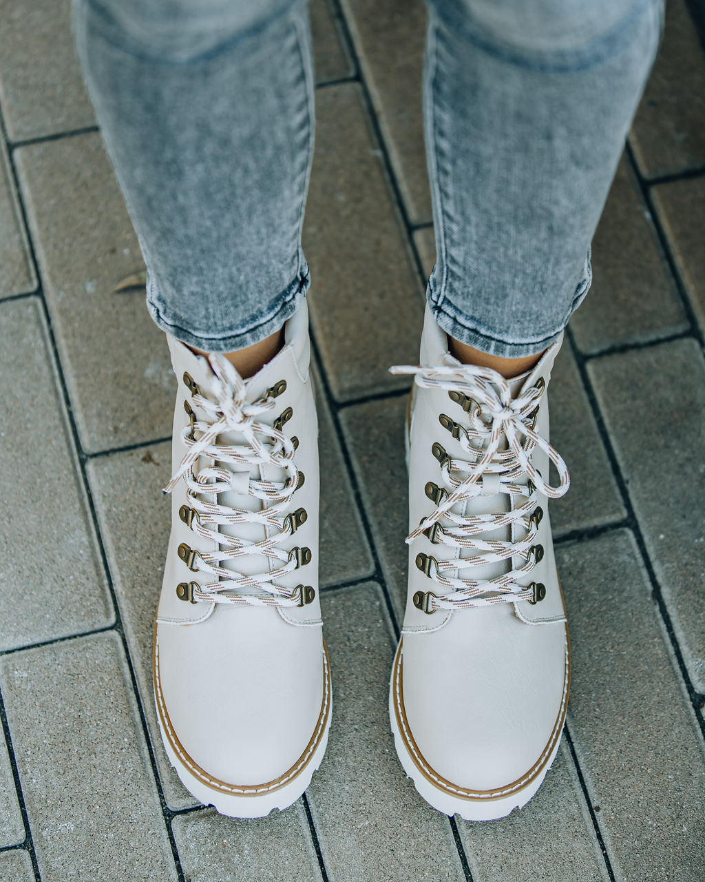 Kinsley Faux Leather Lace Up Boot - Beige