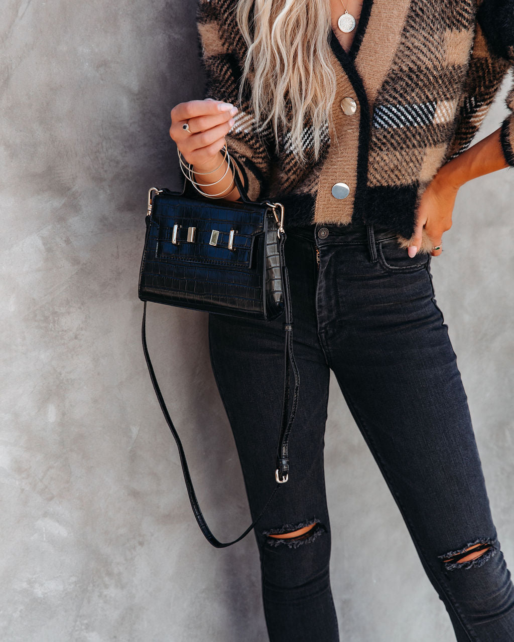 Gretchen Satchel Crossbody Bag - Black