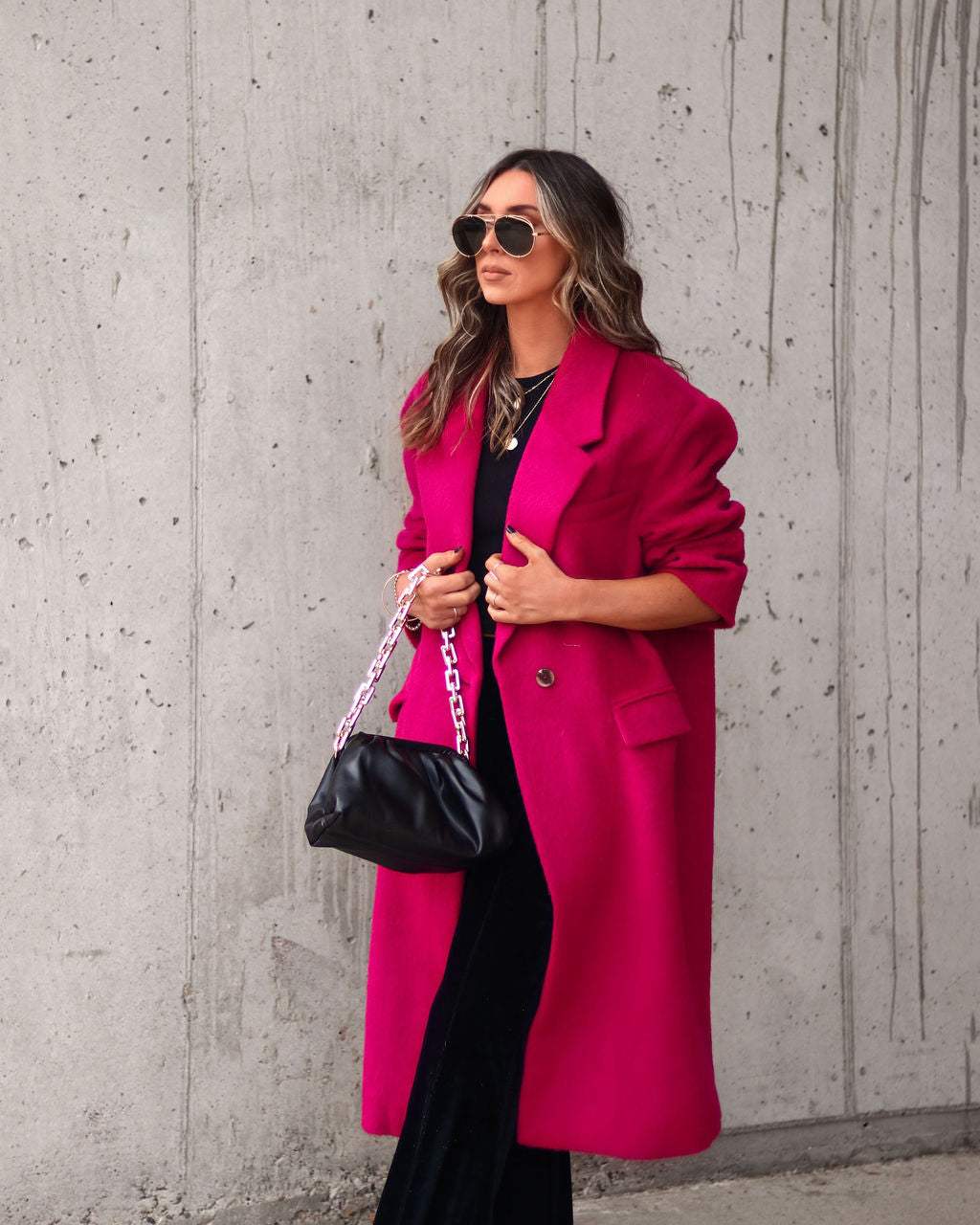 Emily Pocketed Oversized Coat - Berry