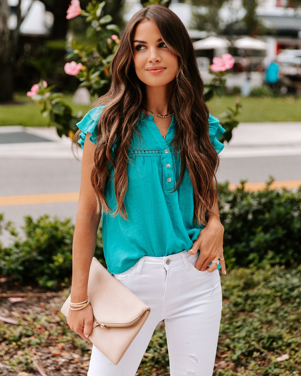 Levine Embroidered Babydoll Top - Light Teal - FINAL SALE