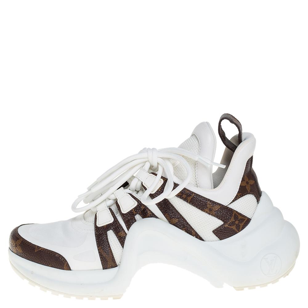 Louis Vuitton White/Brown Leather And Monogram Canvas Archlight Sneakers