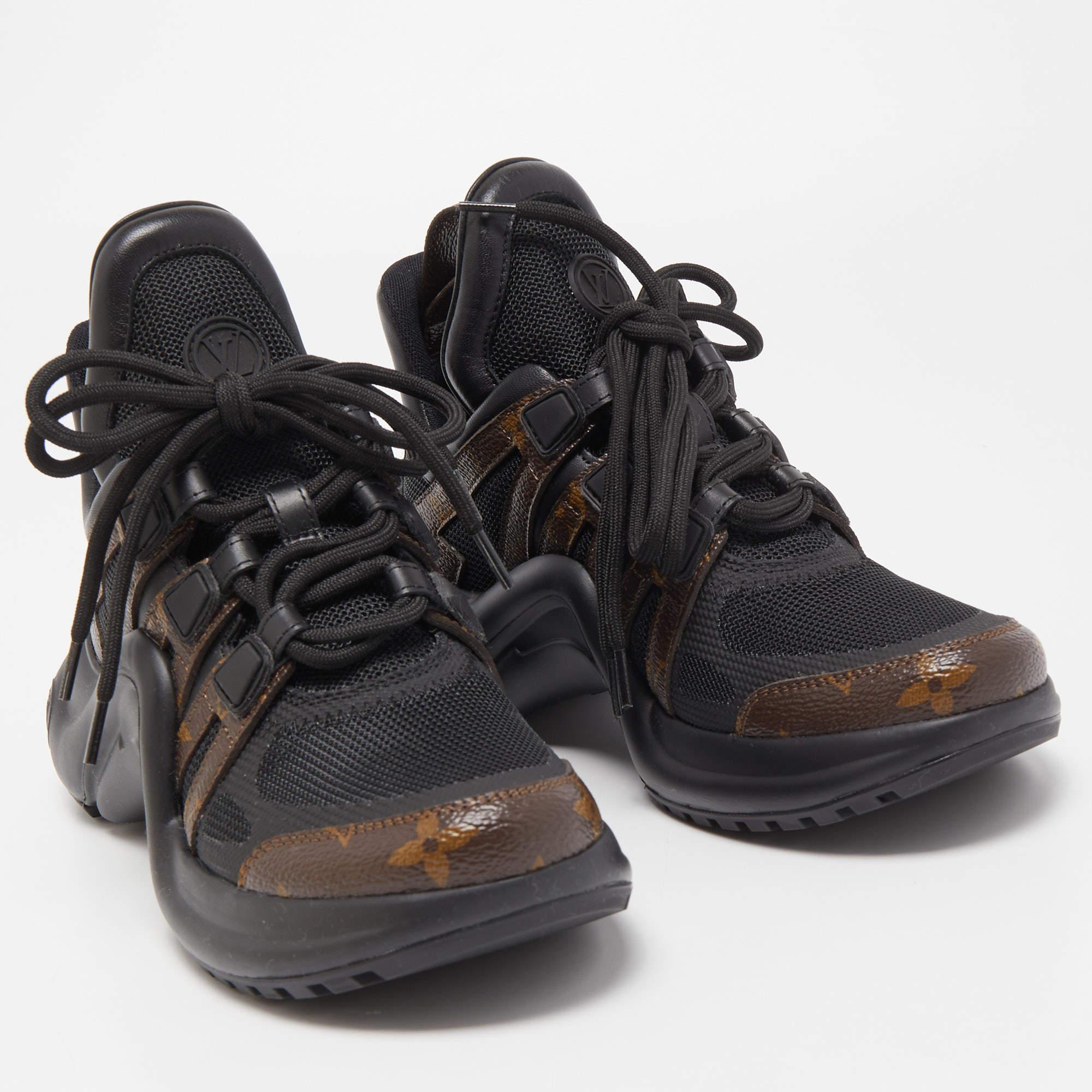 Louis Vuitton Black/Brown Mesh and Monogram Canvas Archlight Sneakers