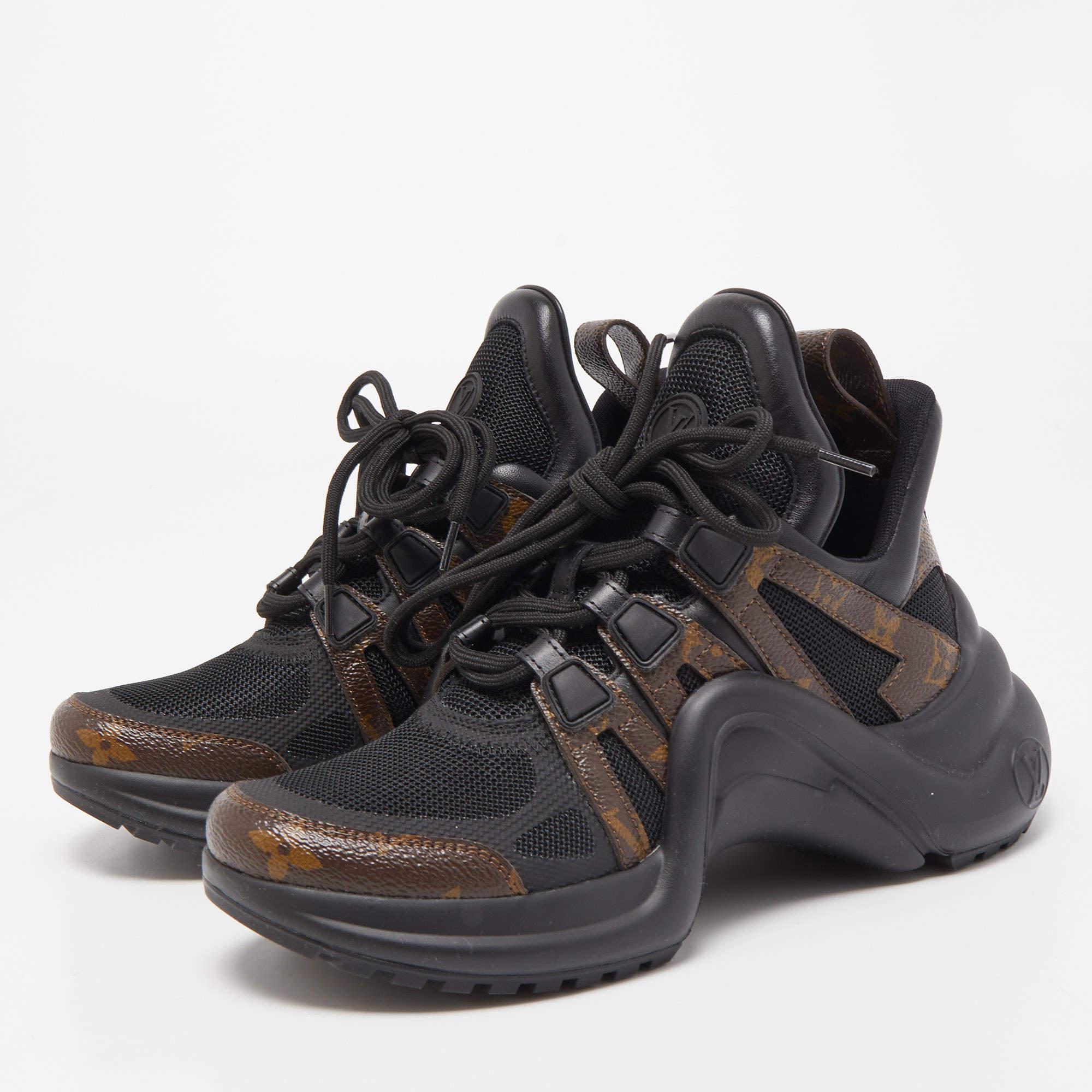 Louis Vuitton Black/Brown Mesh and Monogram Canvas Archlight Sneakers
