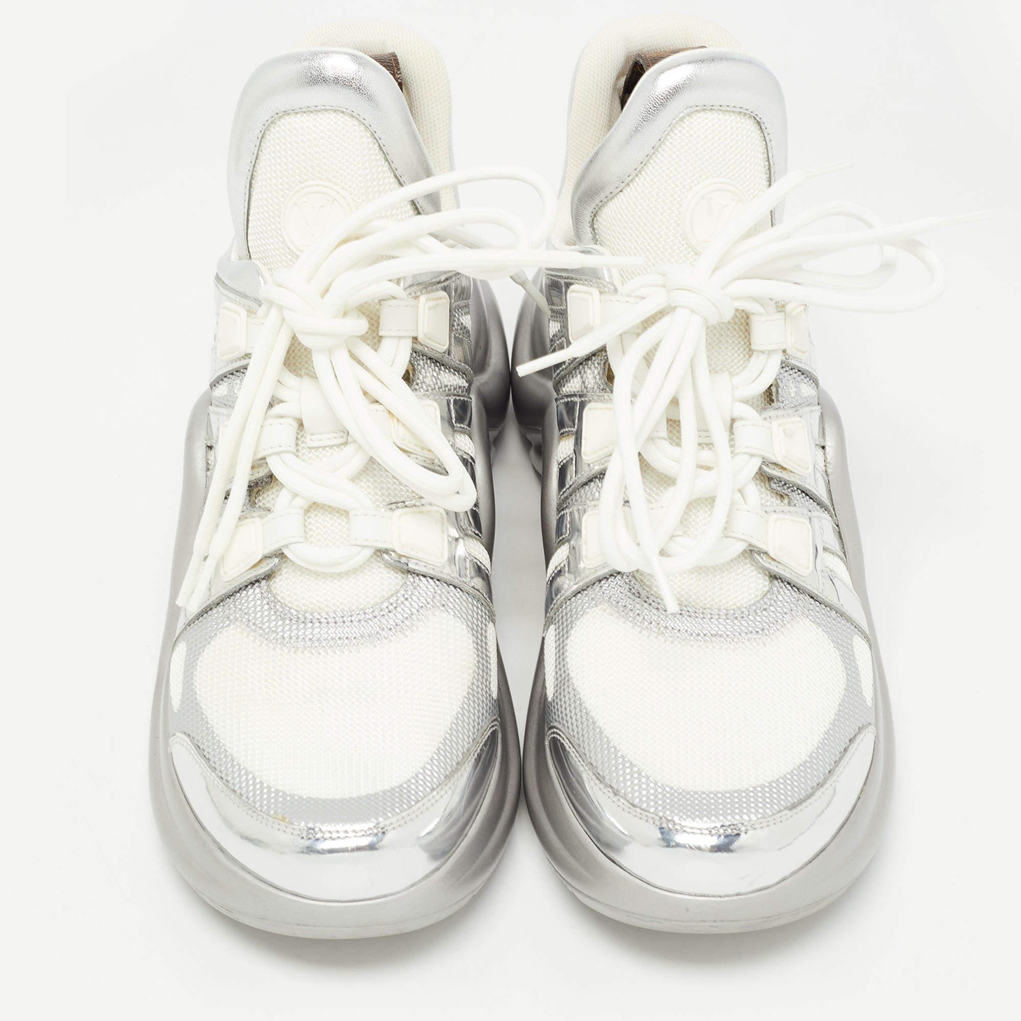 Louis Vuitton Silver/White Leather and Mesh Archlight Sneakers