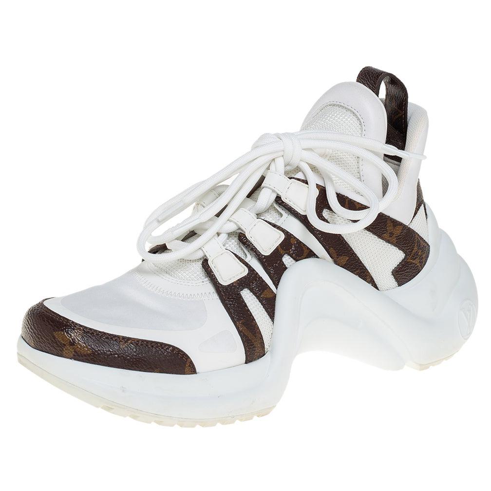 Louis Vuitton White/Brown Leather And Monogram Canvas Archlight Sneakers