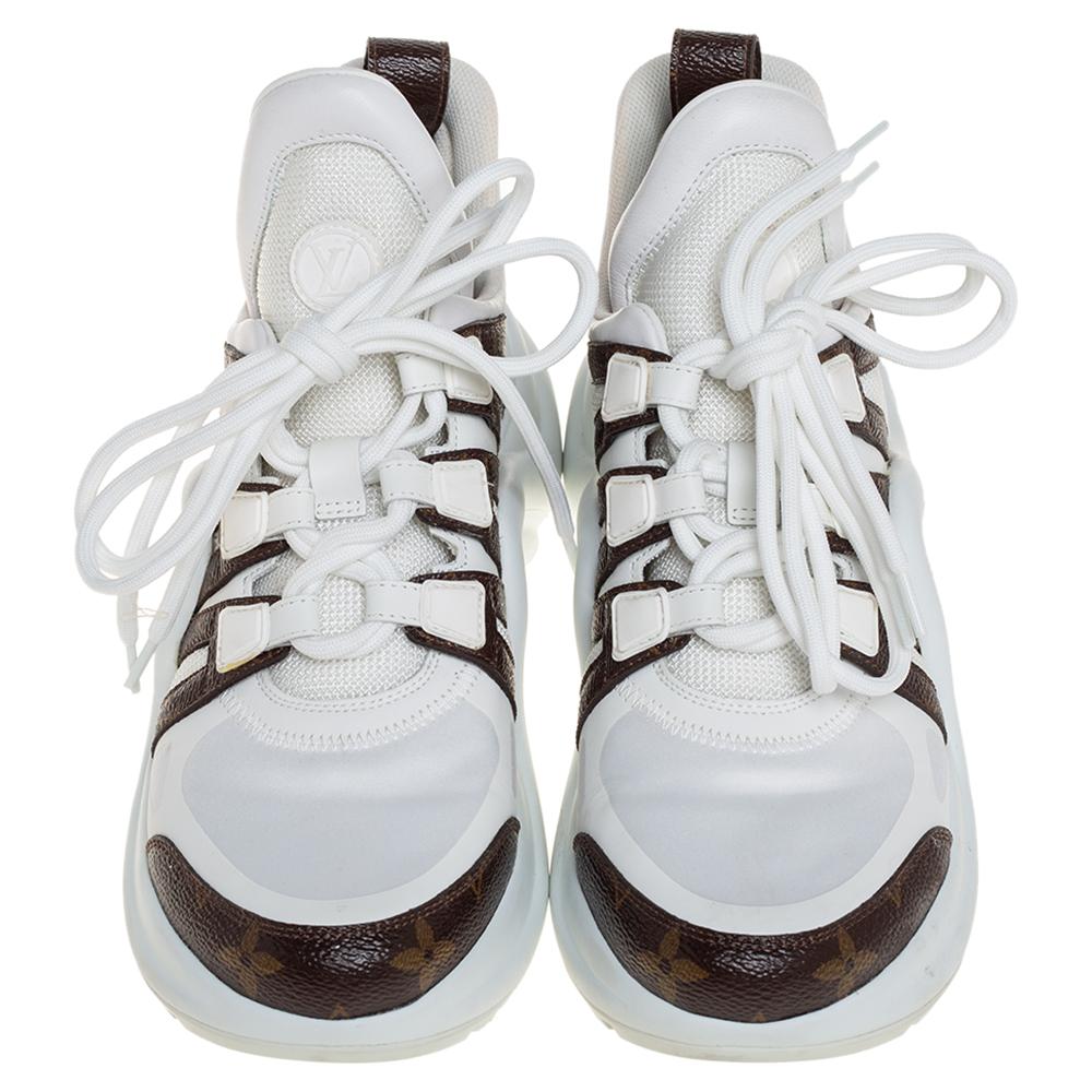 Louis Vuitton White/Brown Leather And Monogram Canvas Archlight Sneakers