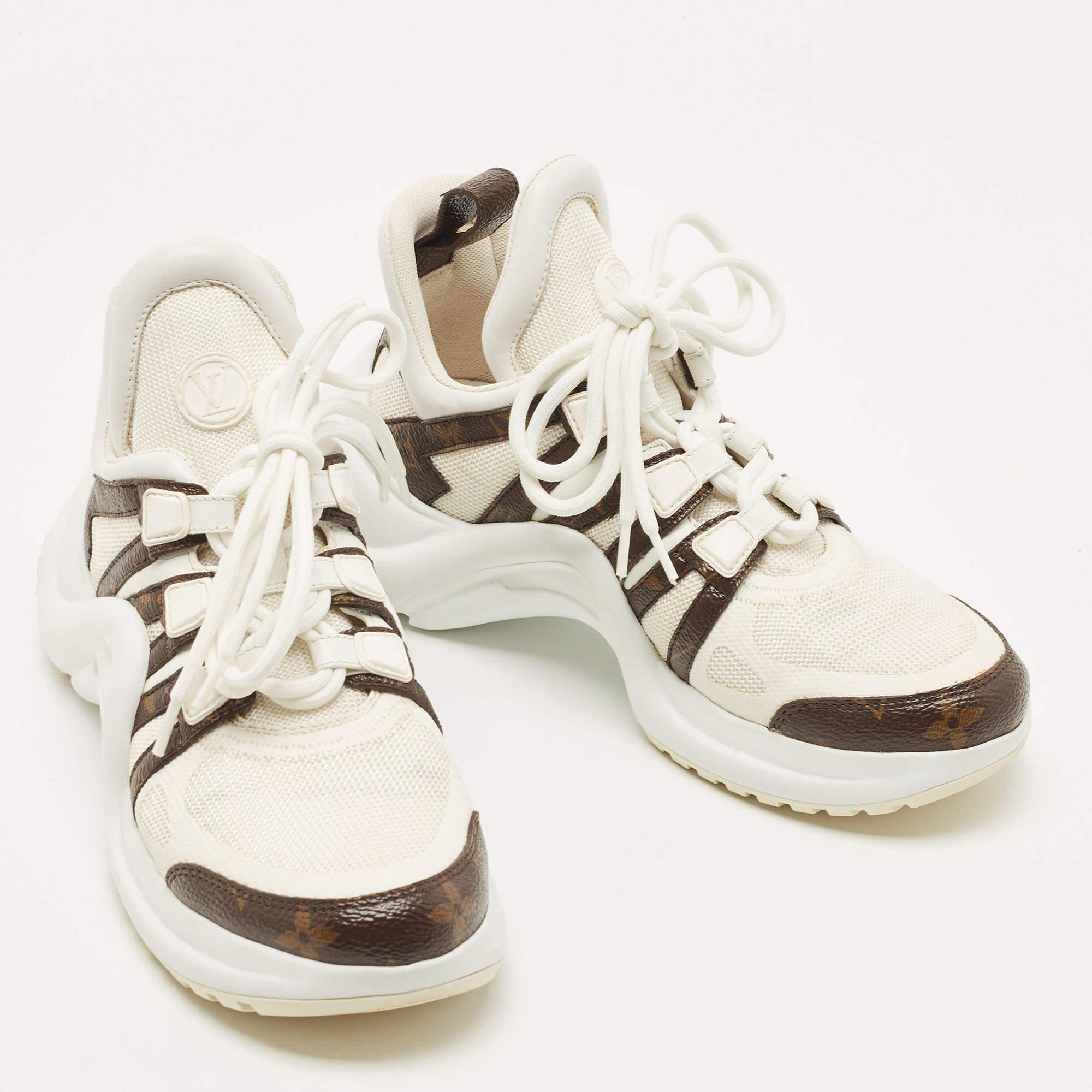 Louis Vuitton White/Monogram Canvas and Leather Archlight Sneakers