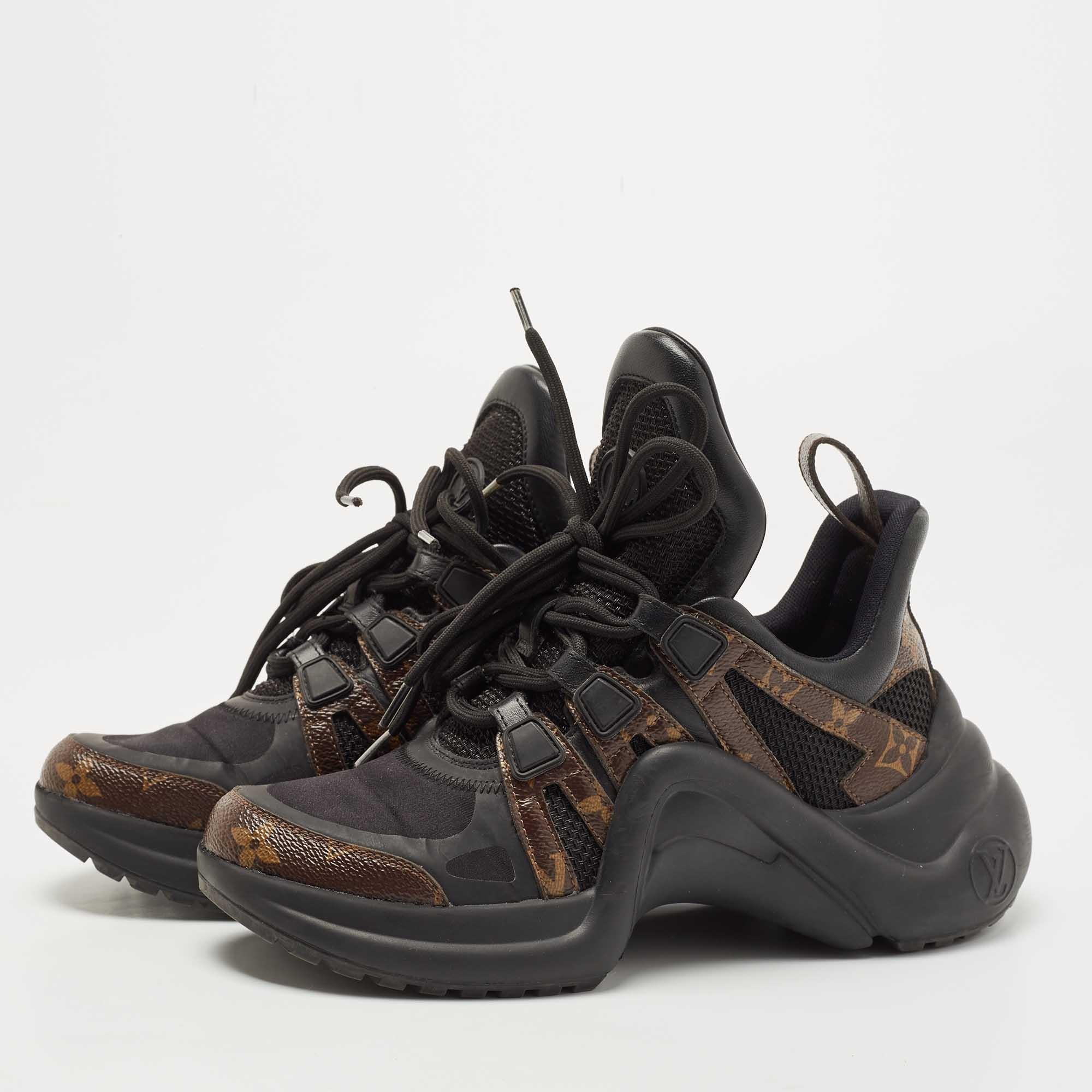 Louis Vuitton Black/Brown Mesh and Monogram Canvas Archlight Sneakers