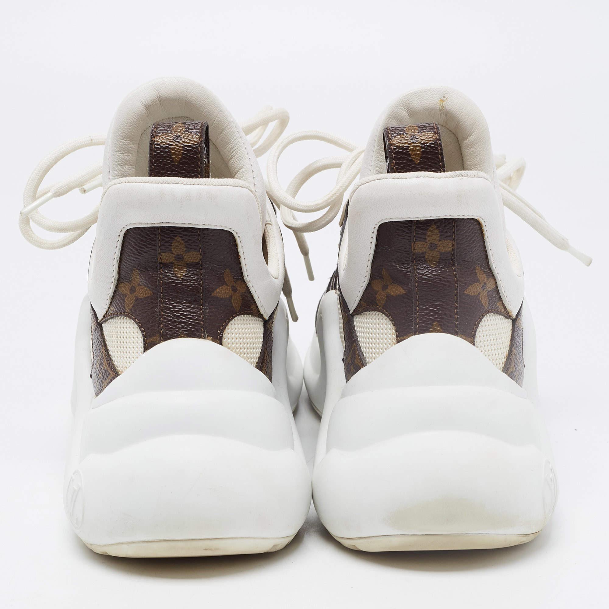 Louis Vuitton White/Brown Mesh and Monogram Canvas Archlight Sneakers