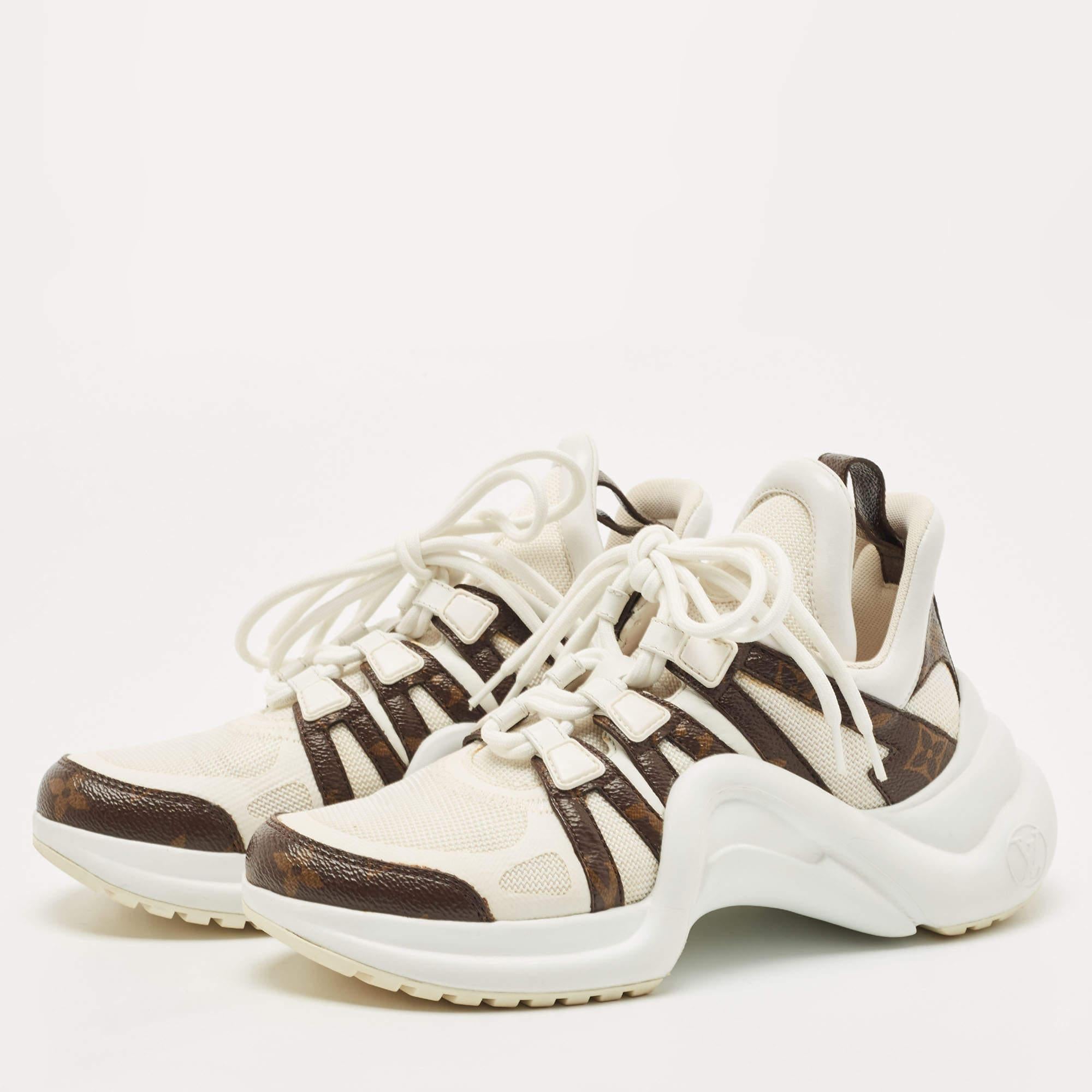 Louis Vuitton White/Monogram Canvas and Leather Archlight Sneakers