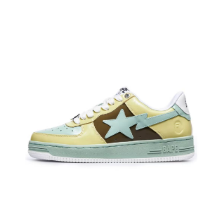 BapeSTA trendige Lackleder-Mode-Sneaker in Gelb, Grün, Braun, Millennium