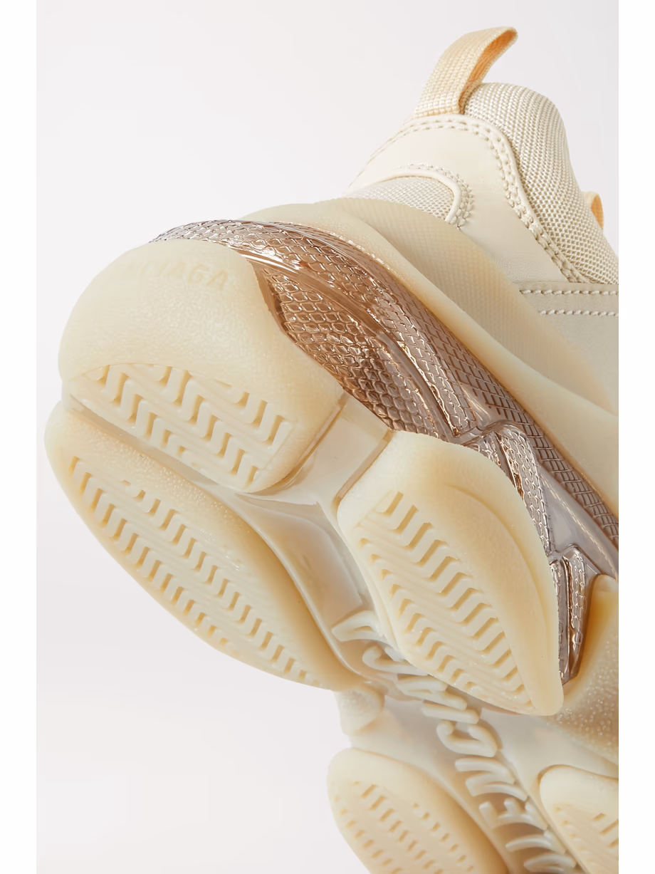 Triple S Clear Sole Logo-bestickte Kunstleder und Mesh Sneakers Beige