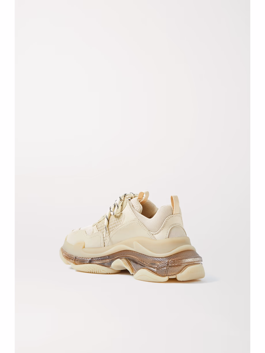 Triple S Clear Sole Logo-bestickte Kunstleder und Mesh Sneakers Beige