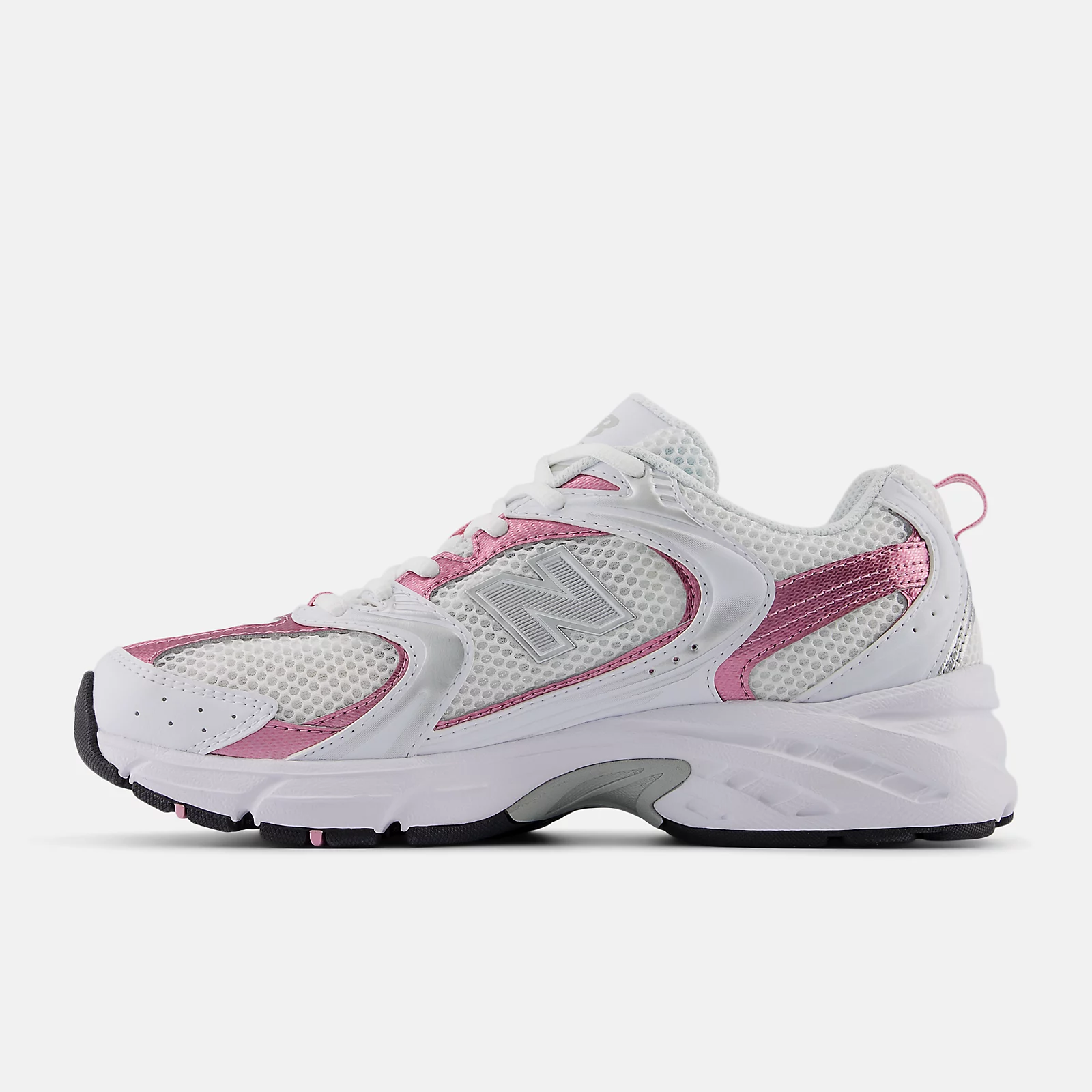 New Balance Unisex 530 Sneakers-Men's/Women's-White with Pink Sugar and Silver Metallic