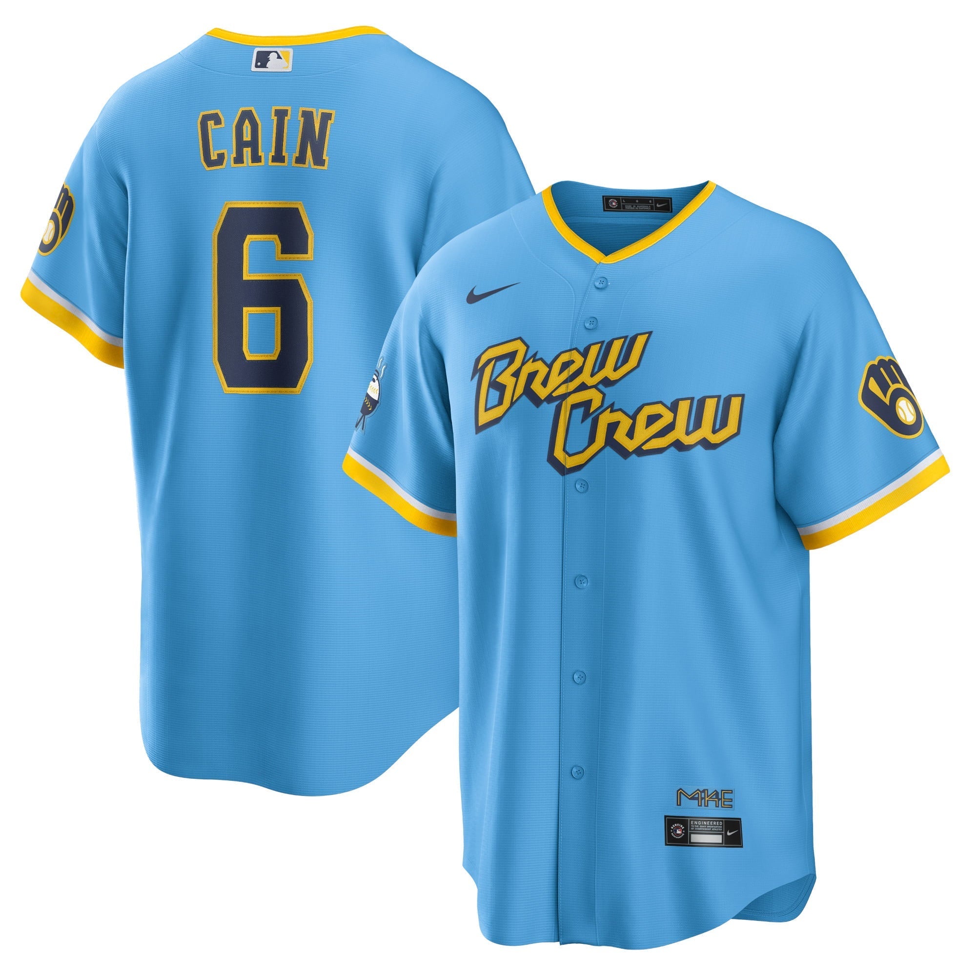 Men's Nike Lorenzo Cain Powder Blue Milwaukee Brewers 2022 City Connect Replica Player Jersey