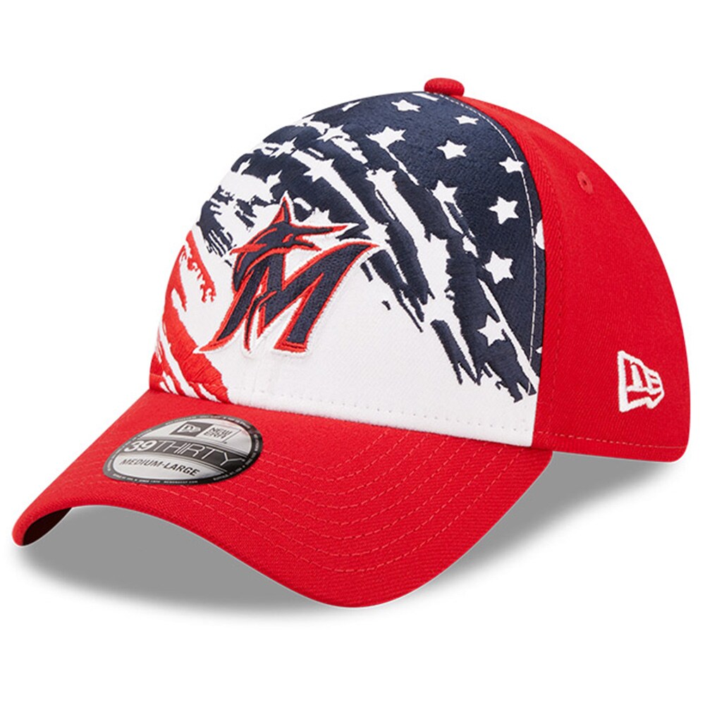 Miami Marlins New Era 2022 4th of July 39THIRTY Flex Hat - Red