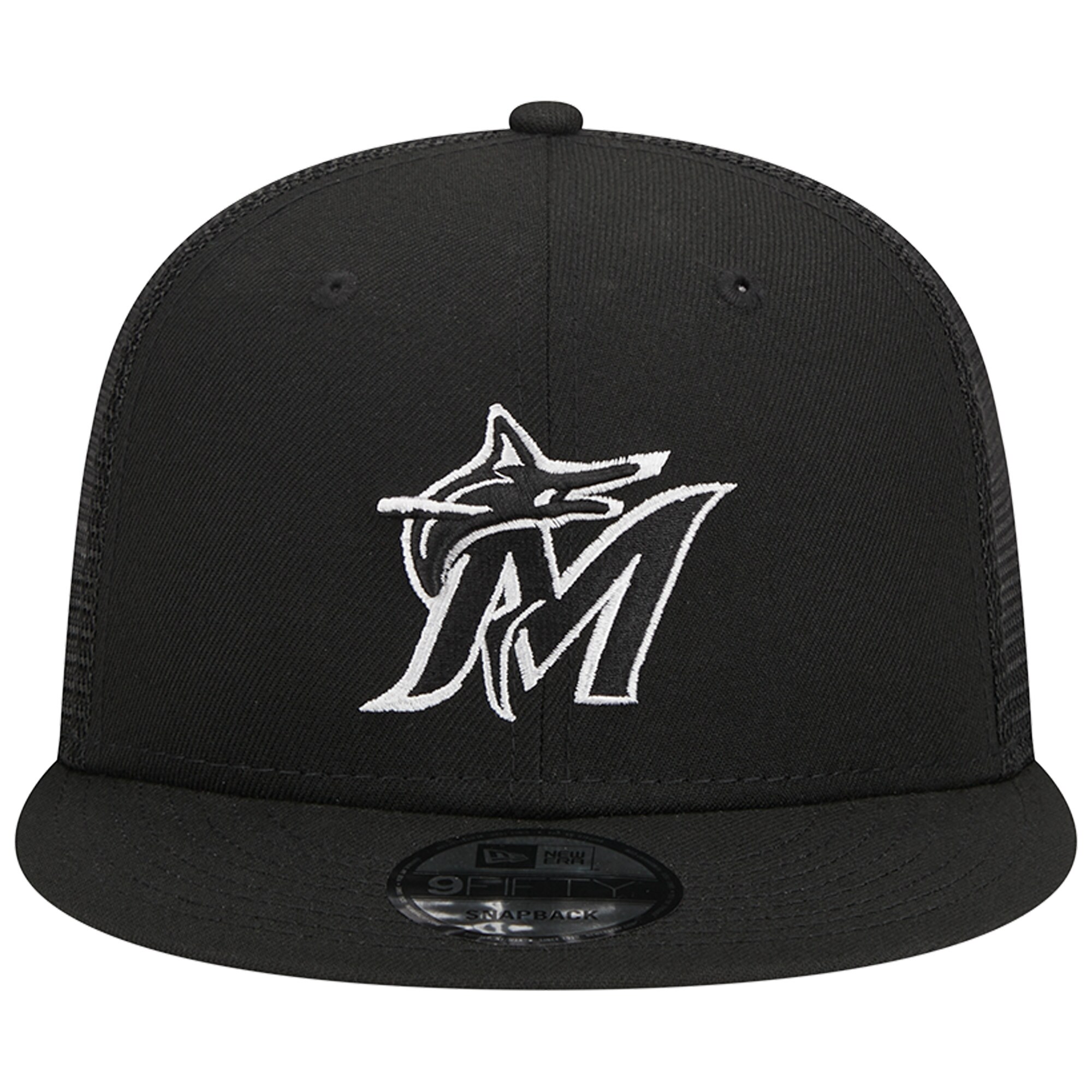 Miami Marlins New Era Trucker 9FIFTY Snapback Hat - Black
