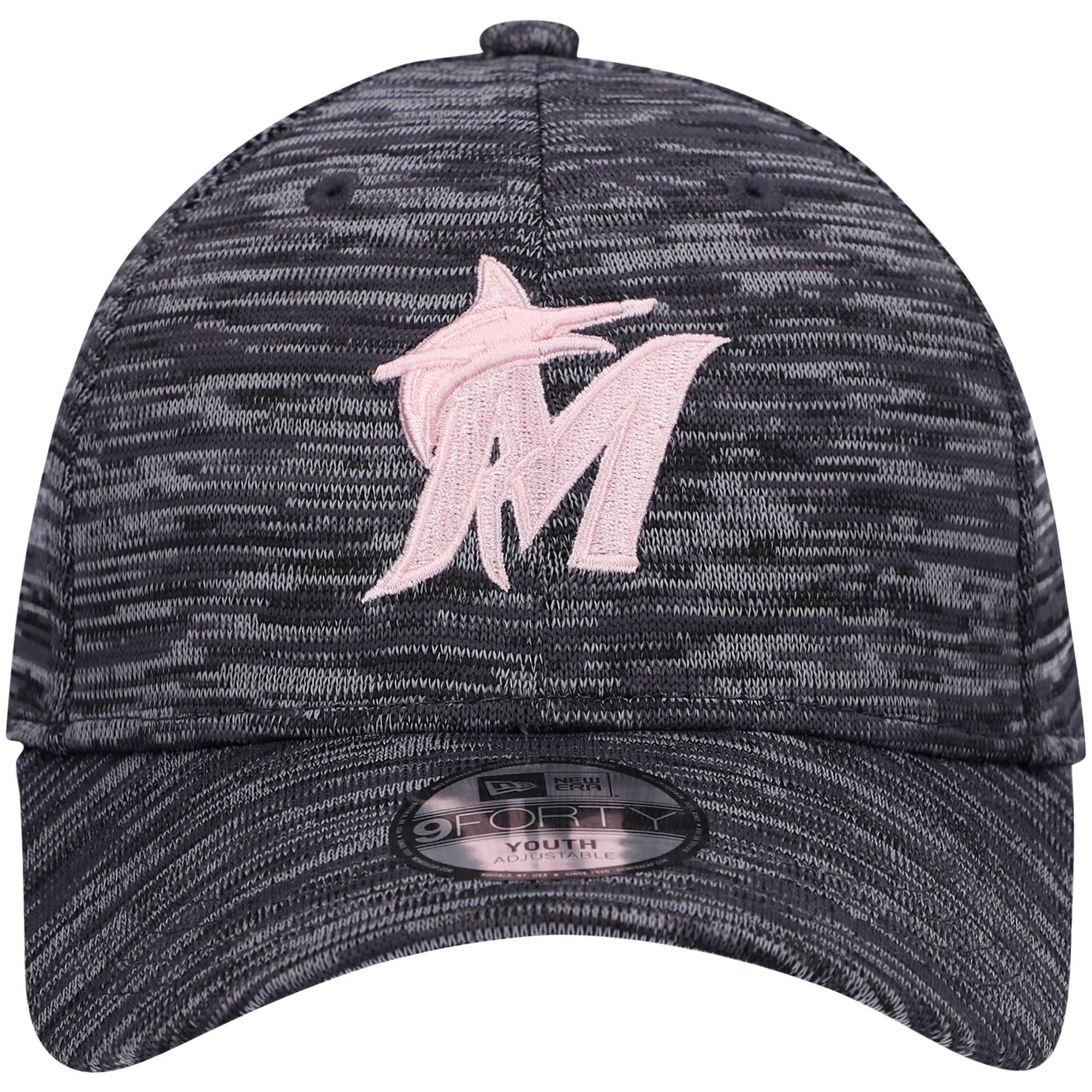 Miami Marlins New Era Girls Youth Tech 9FORTY Adjustable Hat - Gray