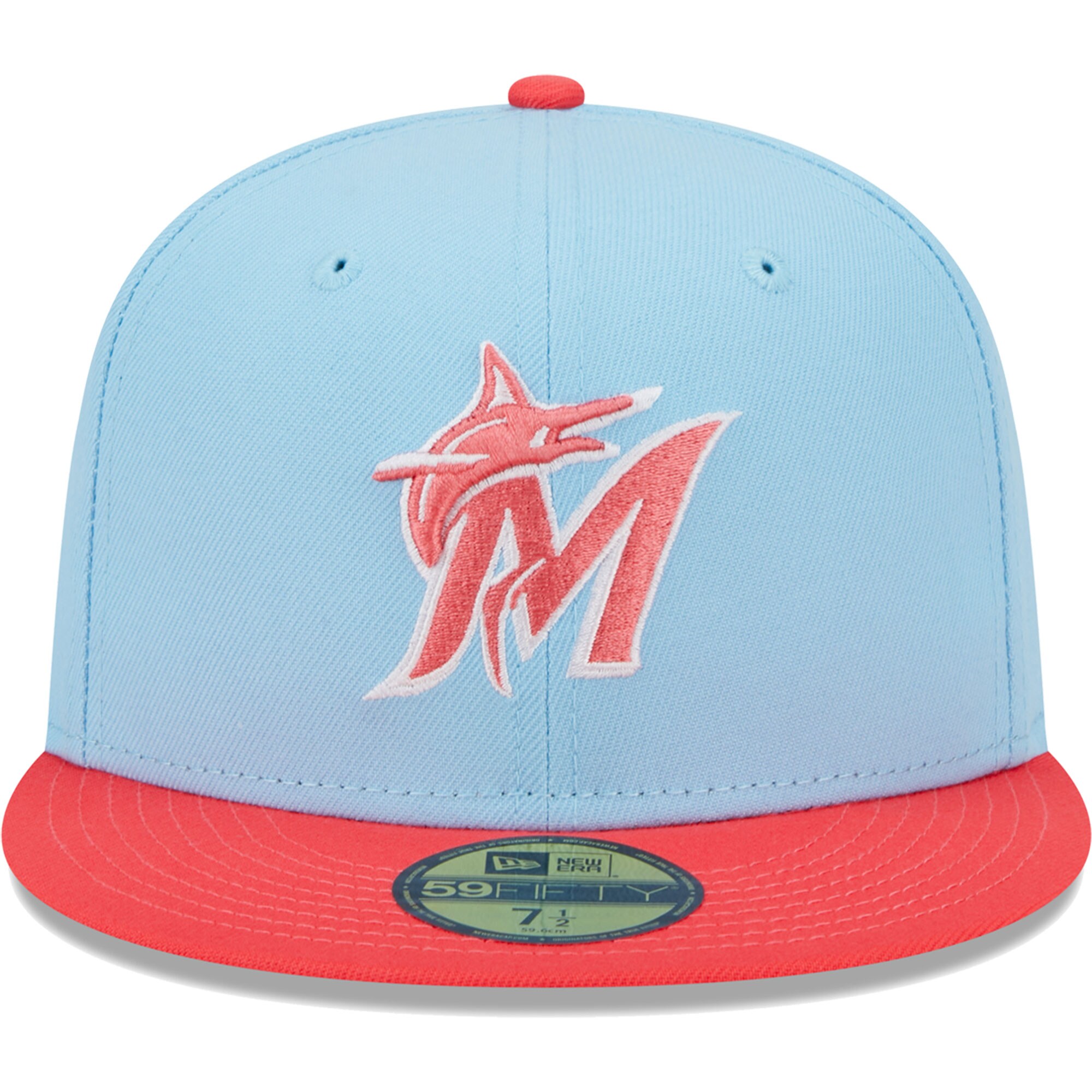 Miami Marlins New Era Spring Color Two-Tone 59FIFTY Fitted Hat - Light Blue/Red