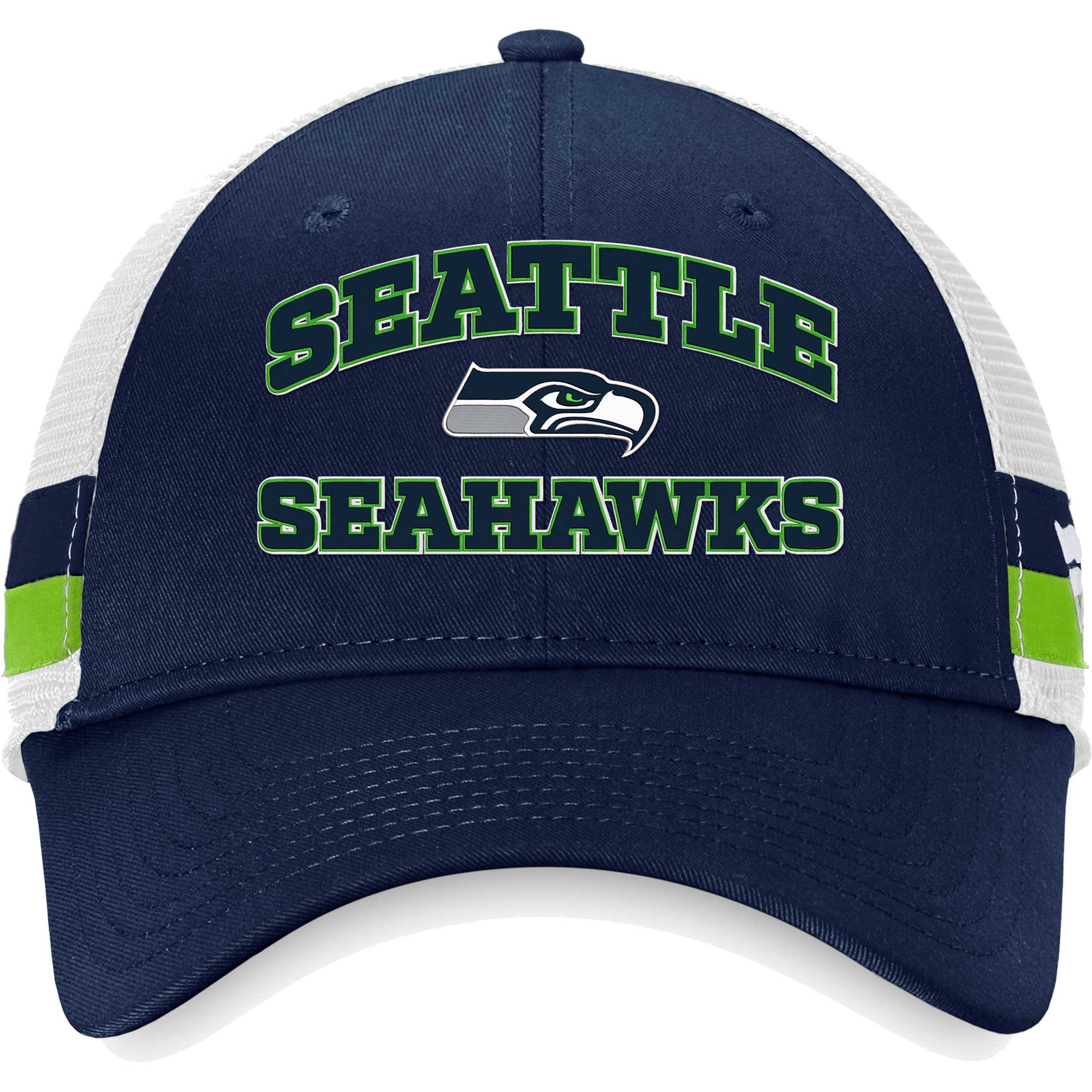 Seattle Seahawks Fanatics Branded Fundamentals Side Stripe Trucker Adjustable Hat - College Navy/White