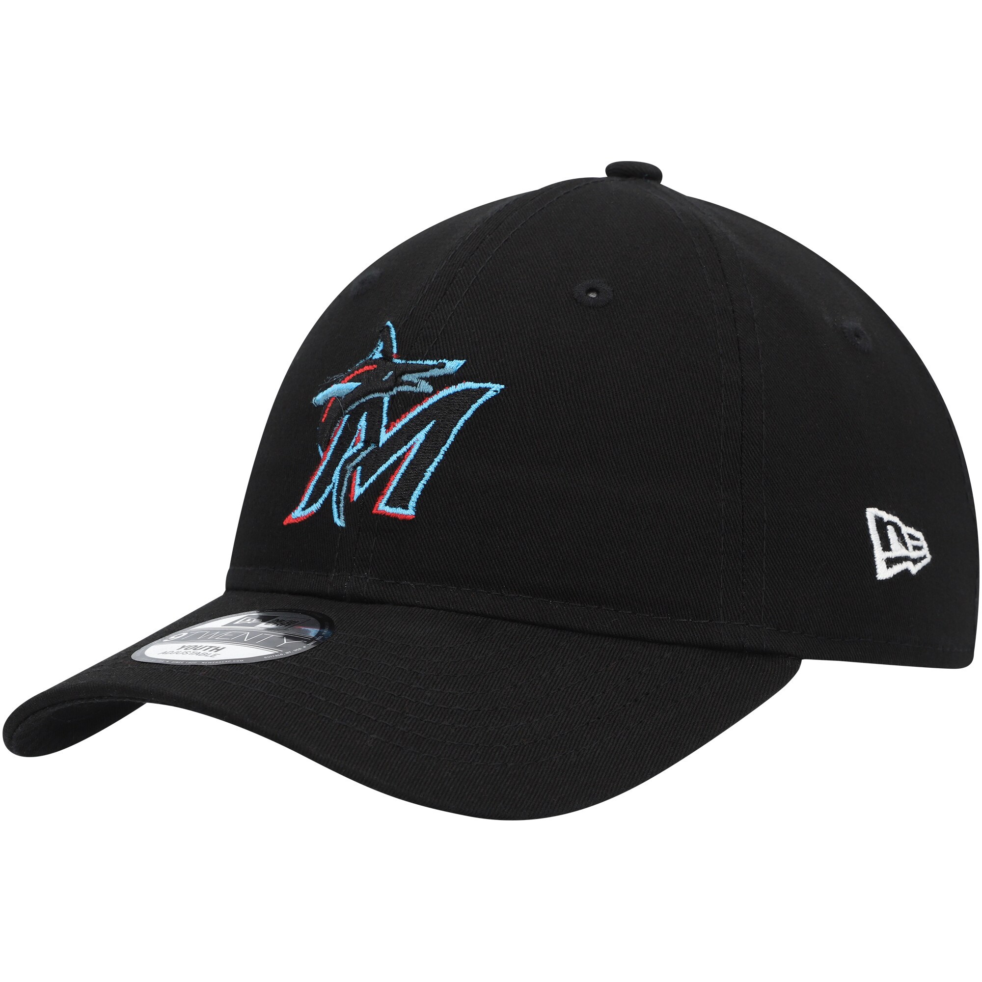Miami Marlins New Era Youth Core Classic 9TWENTY Adjustable Hat - Black