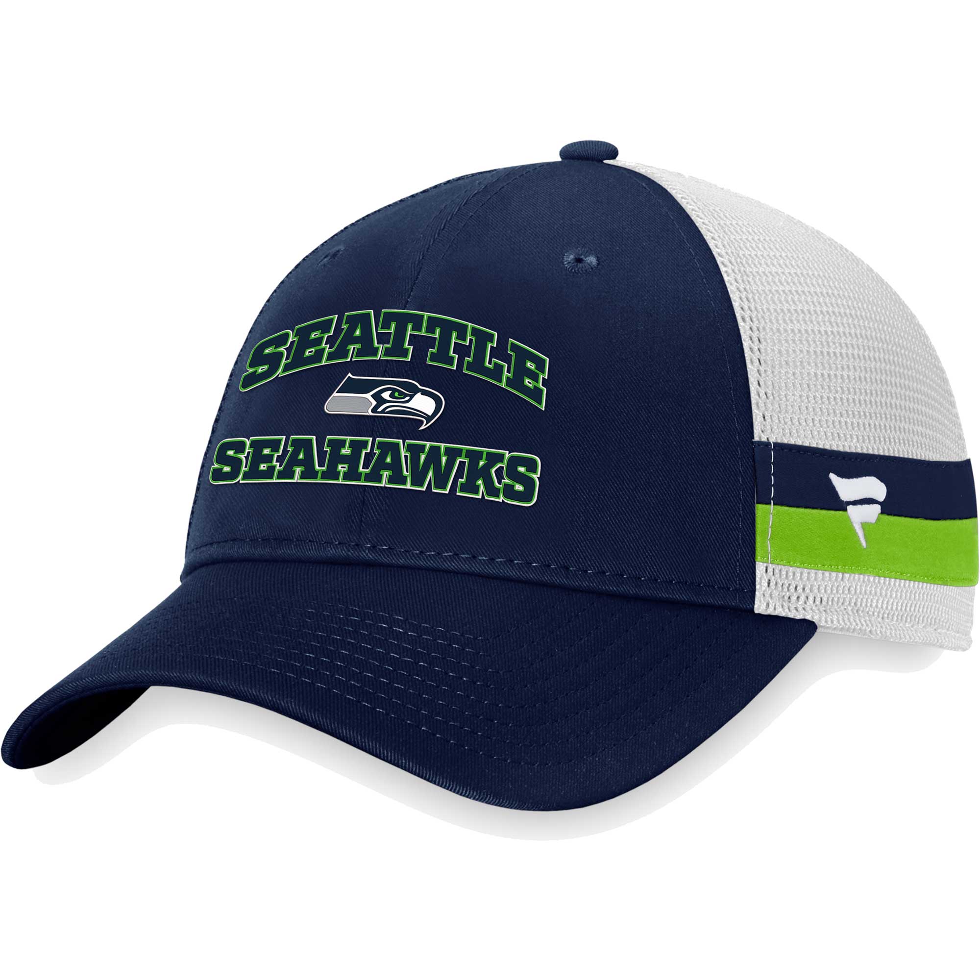 Seattle Seahawks Fanatics Branded Fundamentals Side Stripe Trucker Adjustable Hat - College Navy/White