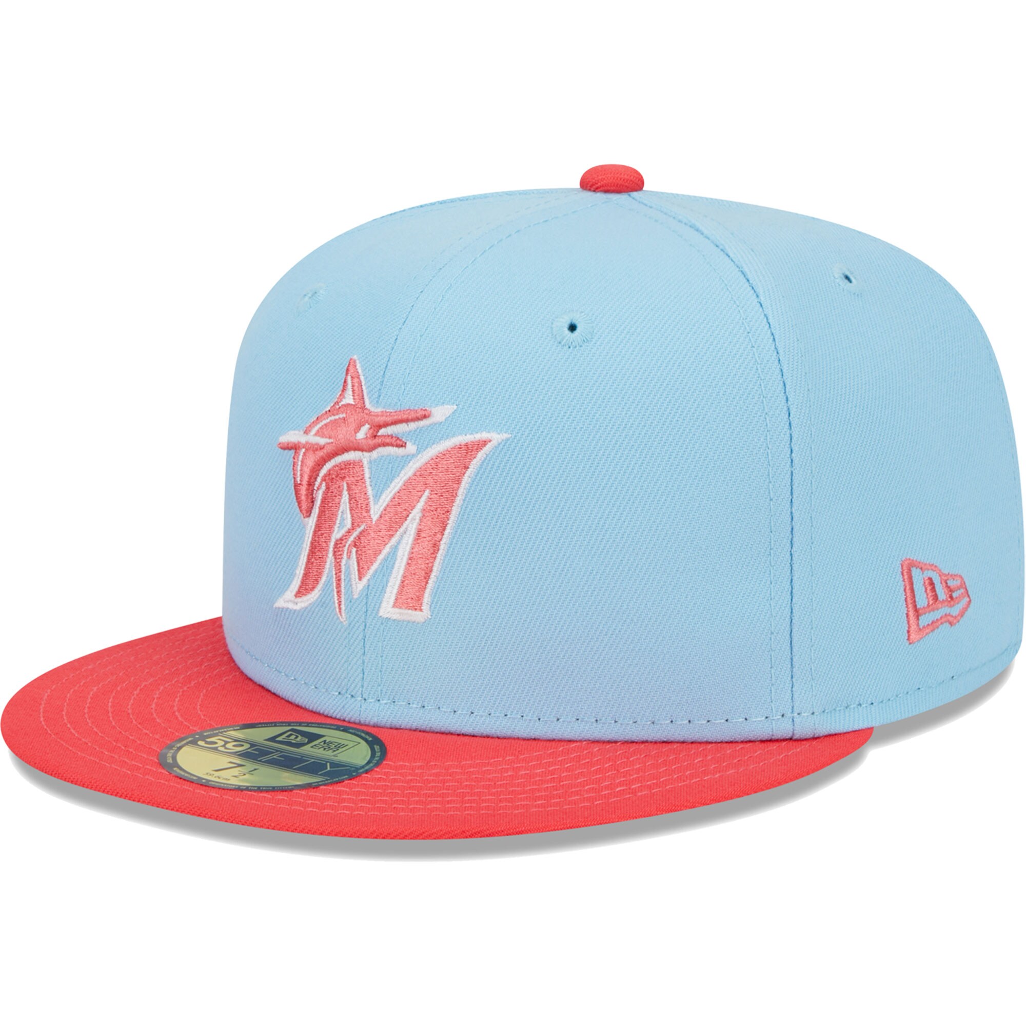 Miami Marlins New Era Spring Color Two-Tone 59FIFTY Fitted Hat - Light Blue/Red