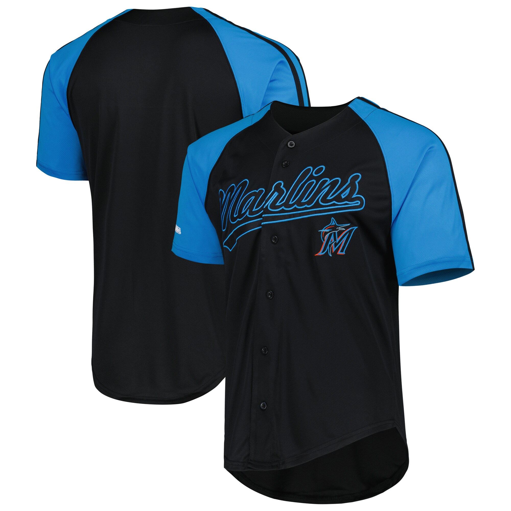 Miami Marlins Stitches Team Button-Down Raglan Replica Jersey - Black