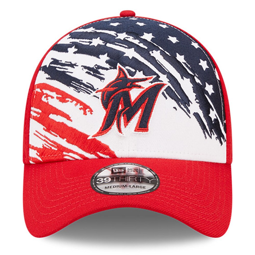 Miami Marlins New Era 2022 4th of July 39THIRTY Flex Hat - Red