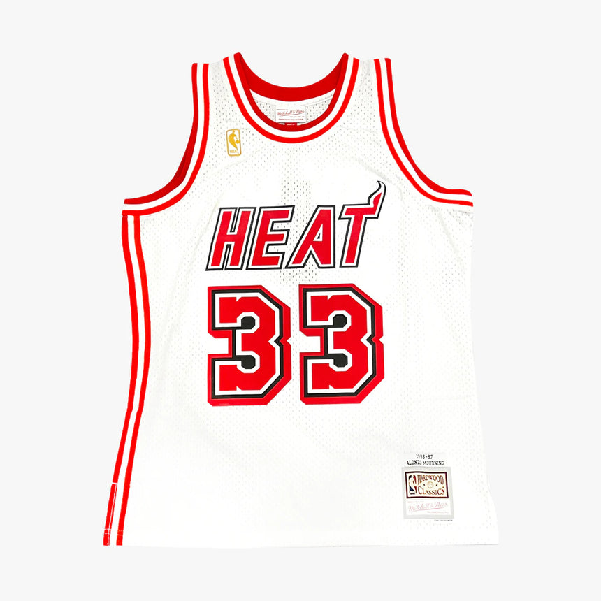 Miami Heat Alonzo Mourning Mitchell & Ness NBA Mens Hardwood Classics White Swingman Jersey