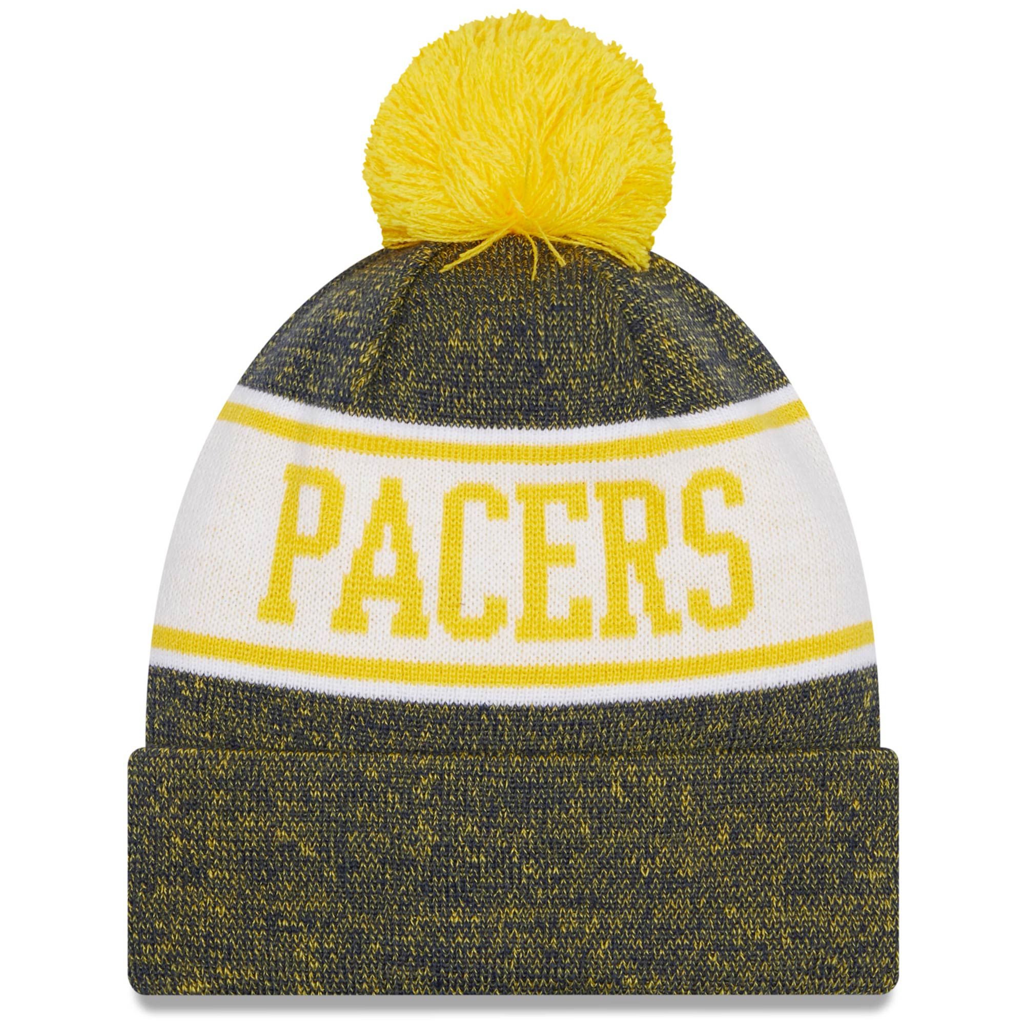 Indiana Pacers New Era Banner Cuffed Knit Hat with Pom - Navy/Gold