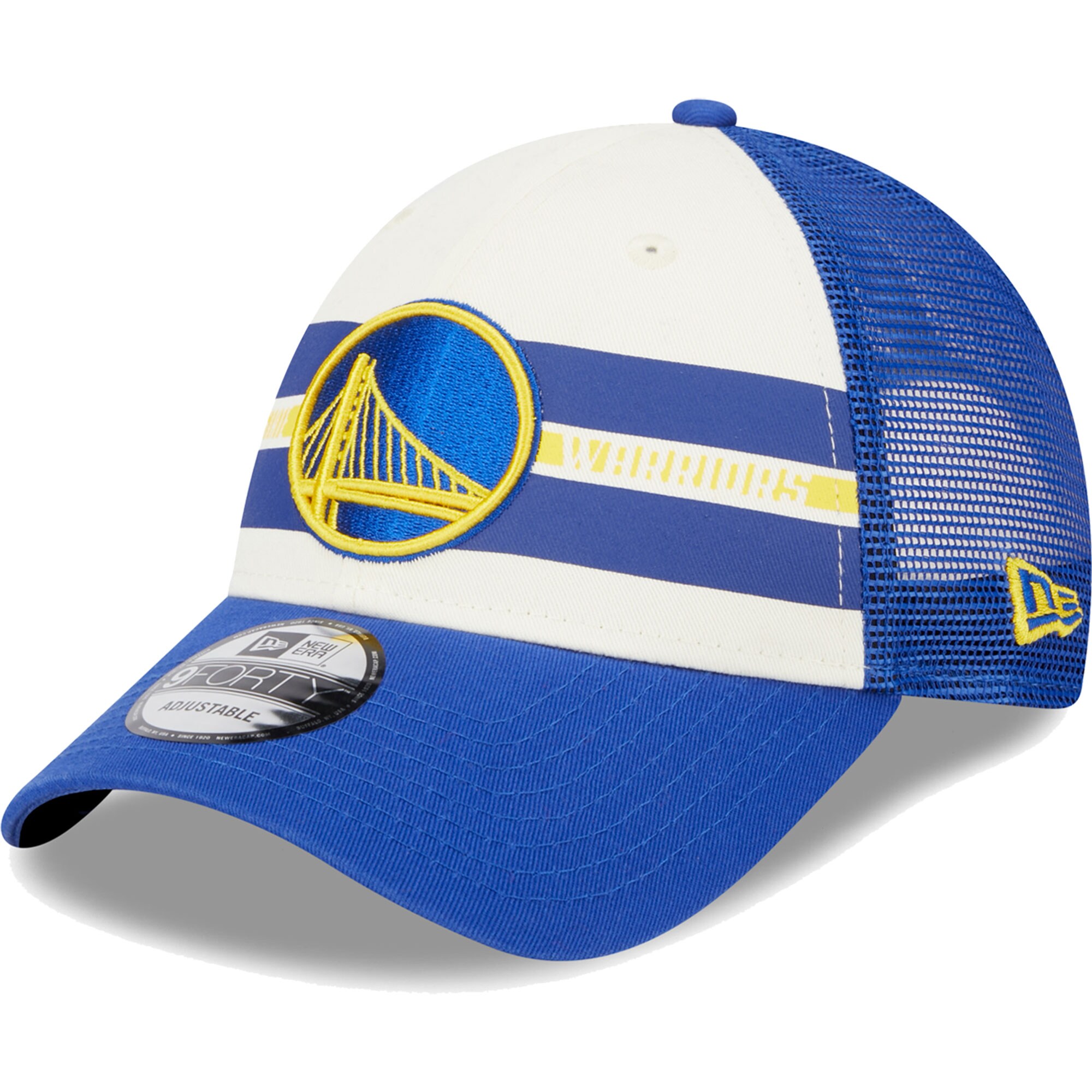 Golden State Warriors New Era Stripes 9FORTY Trucker Snapback Hat - Royal