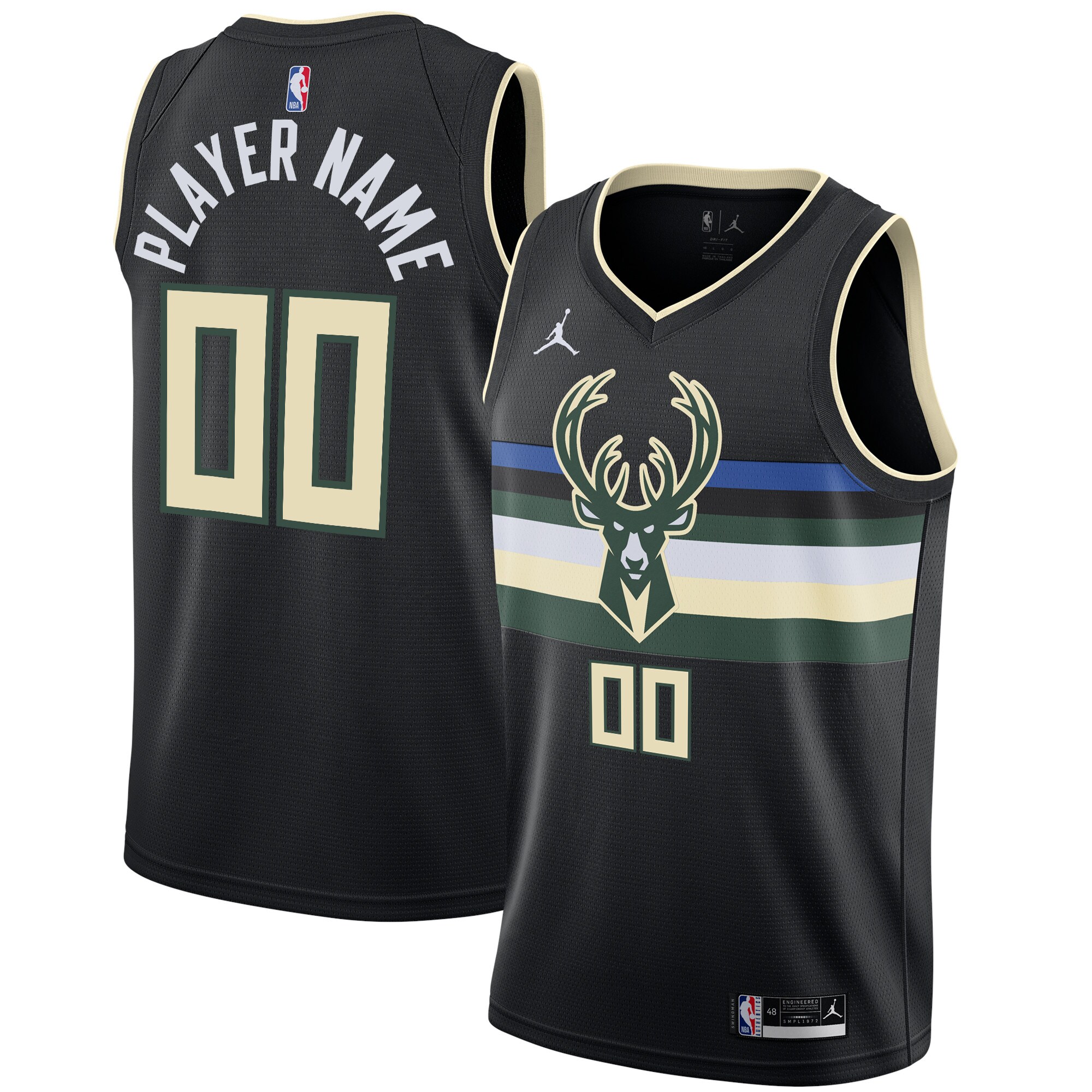 Milwaukee Bucks Jordans Brand Swingman Custom Jersey - Statement Edition - Black