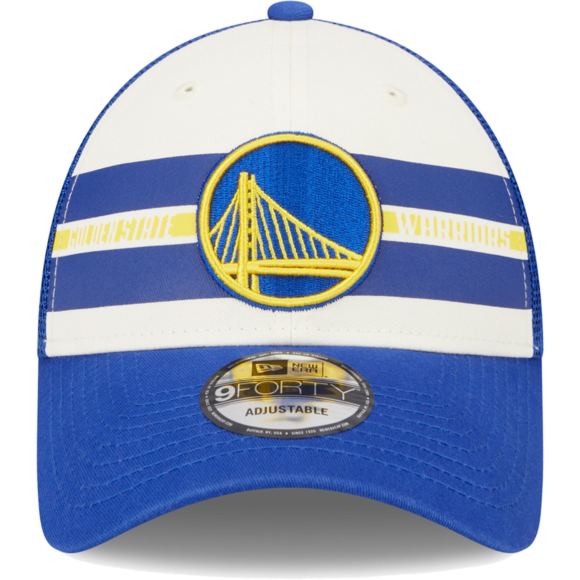 Golden State Warriors New Era Stripes 9FORTY Trucker Snapback Hat - Royal