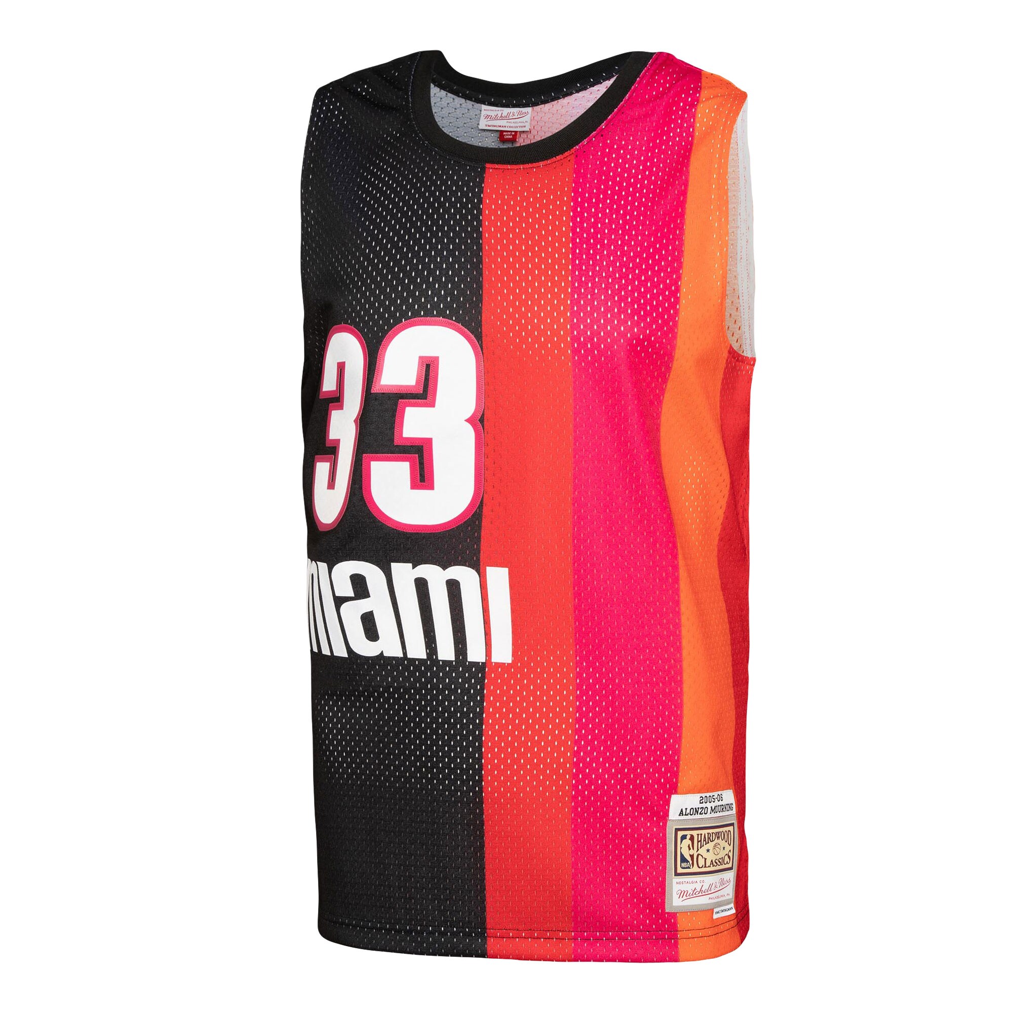 Alonzo Mourning Miami Heat Mitchell & Ness Hardwood Classics 2005/06 Split Swingman Jersey - Black/Red