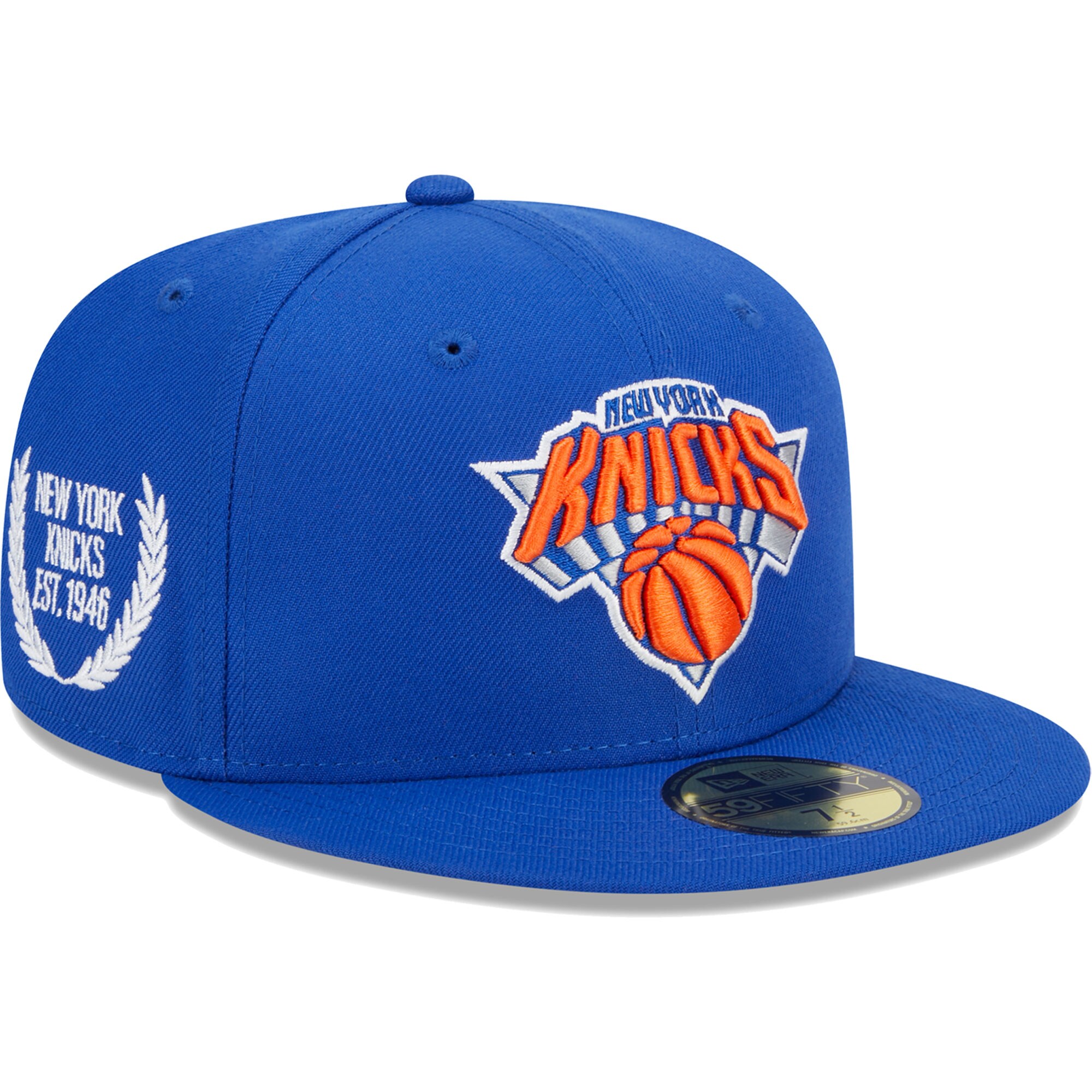 New York Knicks New Era Camo Undervisor Laurels 59FIFTY Fitted Hat - Blue