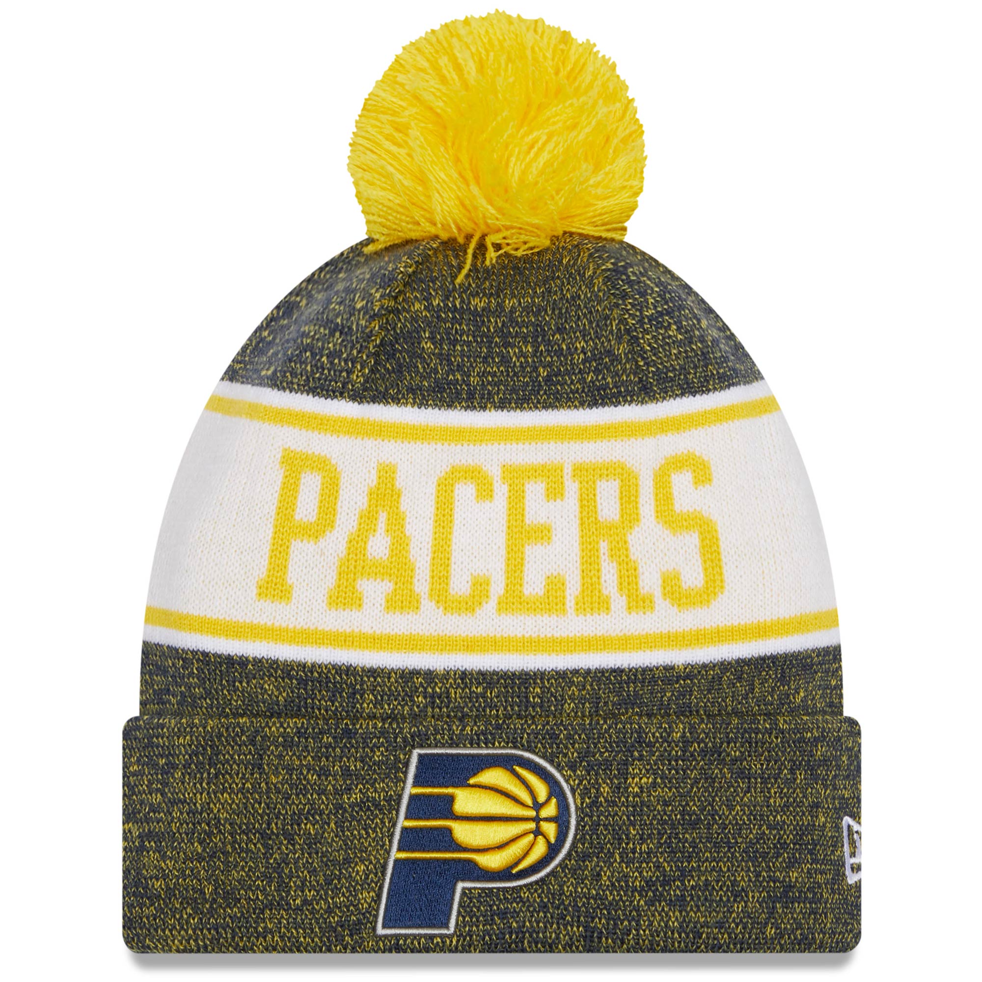 Indiana Pacers New Era Banner Cuffed Knit Hat with Pom - Navy/Gold