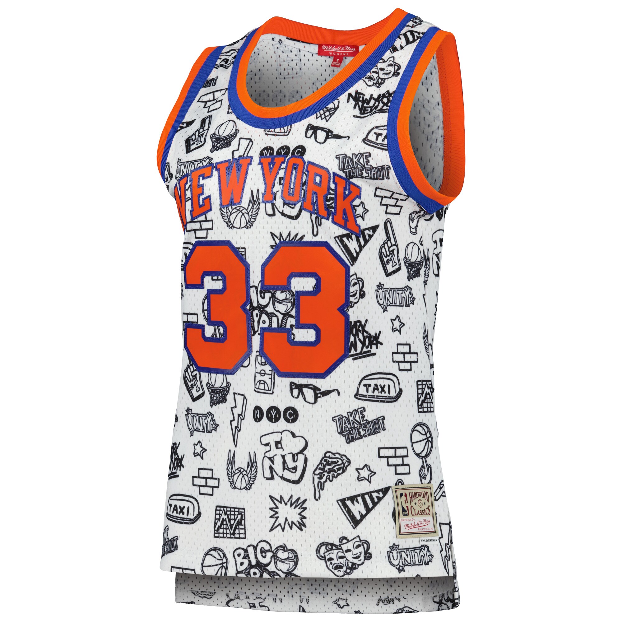 Patrick Ewing New York Knicks Mitchell & Ness Women's 1991 Doodle Swingman Jersey - White
