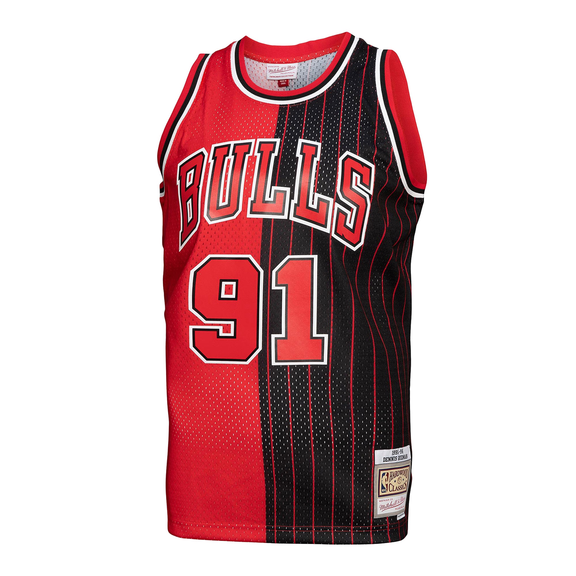 Dennis Rodman Chicago Bulls Mitchell & Ness Hardwood Classics 1995/96 Split Swingman Jersey - Red/Black