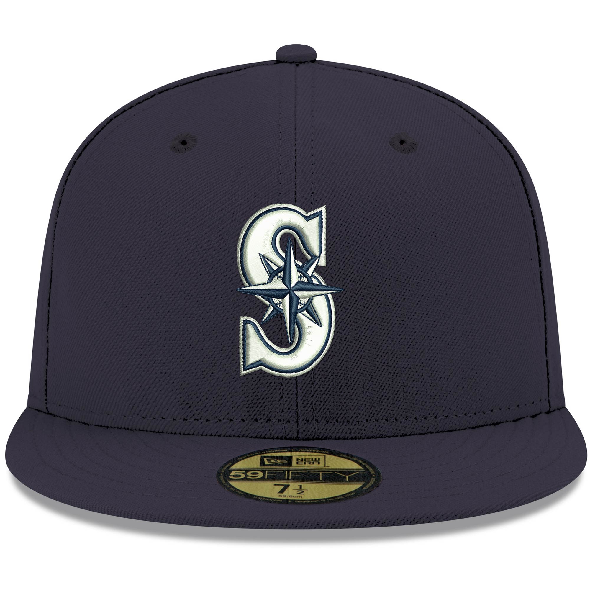 Seattle Mariners New Era White Logo 59FIFTY Fitted Hat - Navy
