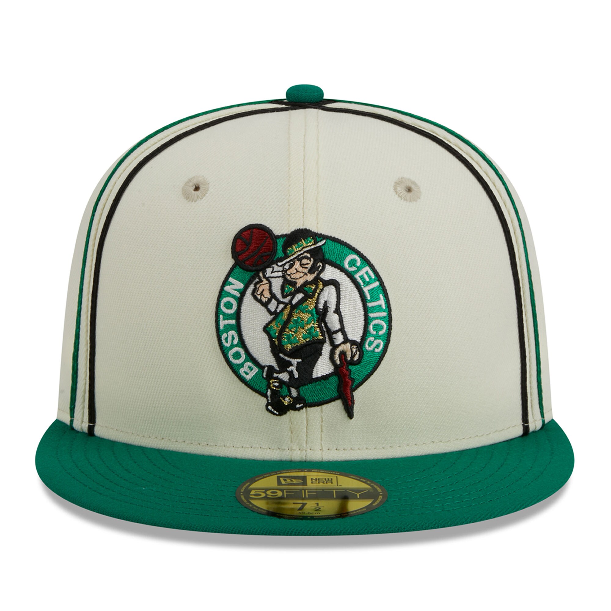 Boston Celtics New Era Piping 2-Tone 59FIFTY Fitted Hat - Cream/Kelly Green