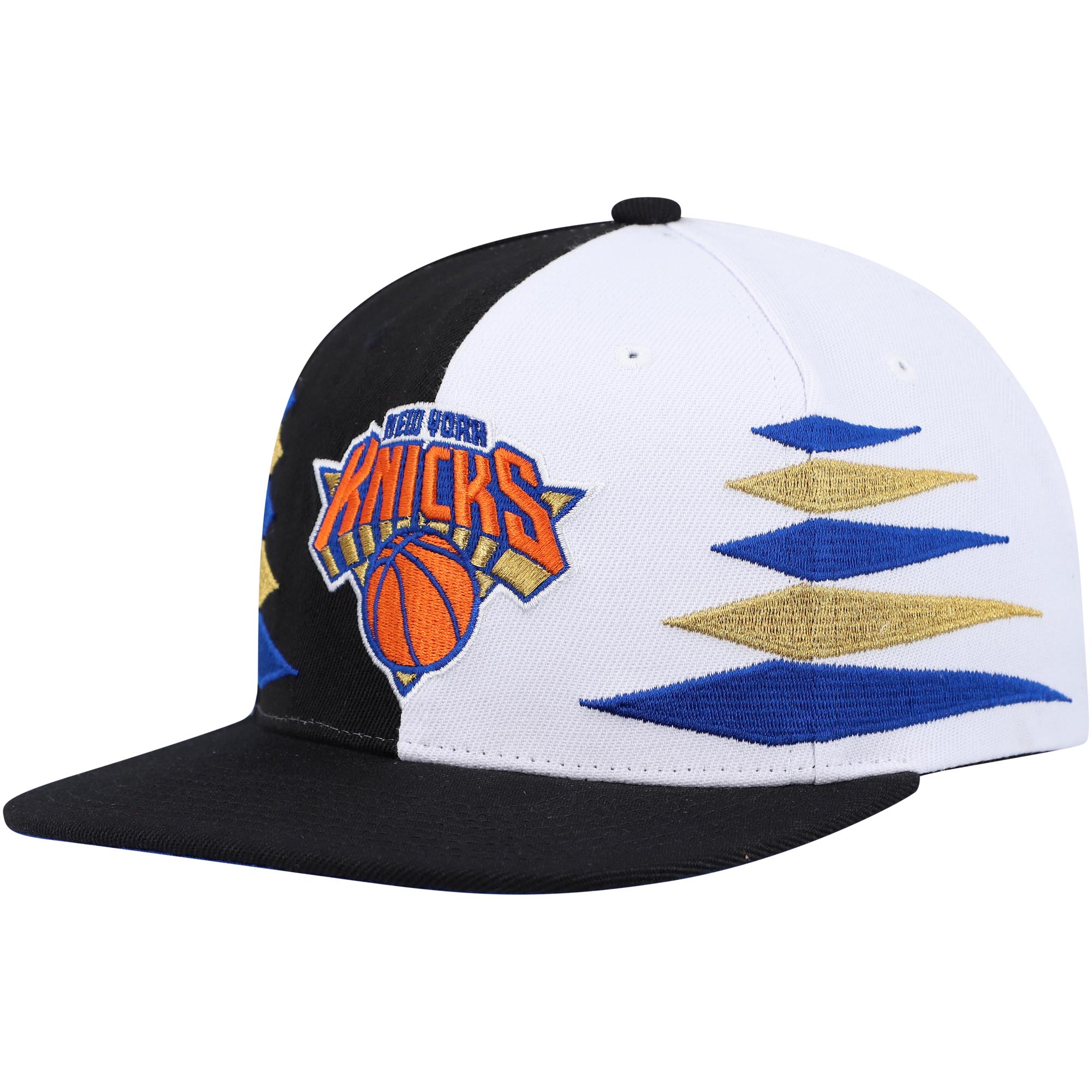New York Knicks Mitchell & Ness Diamond Cut Snapback Hat - Black/White