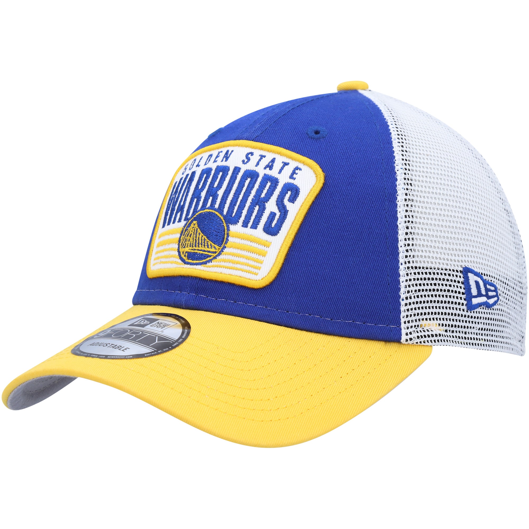 Golden State Warriors New Era Two-Tone Patch 9FORTY Trucker Snapback Hat - Royal