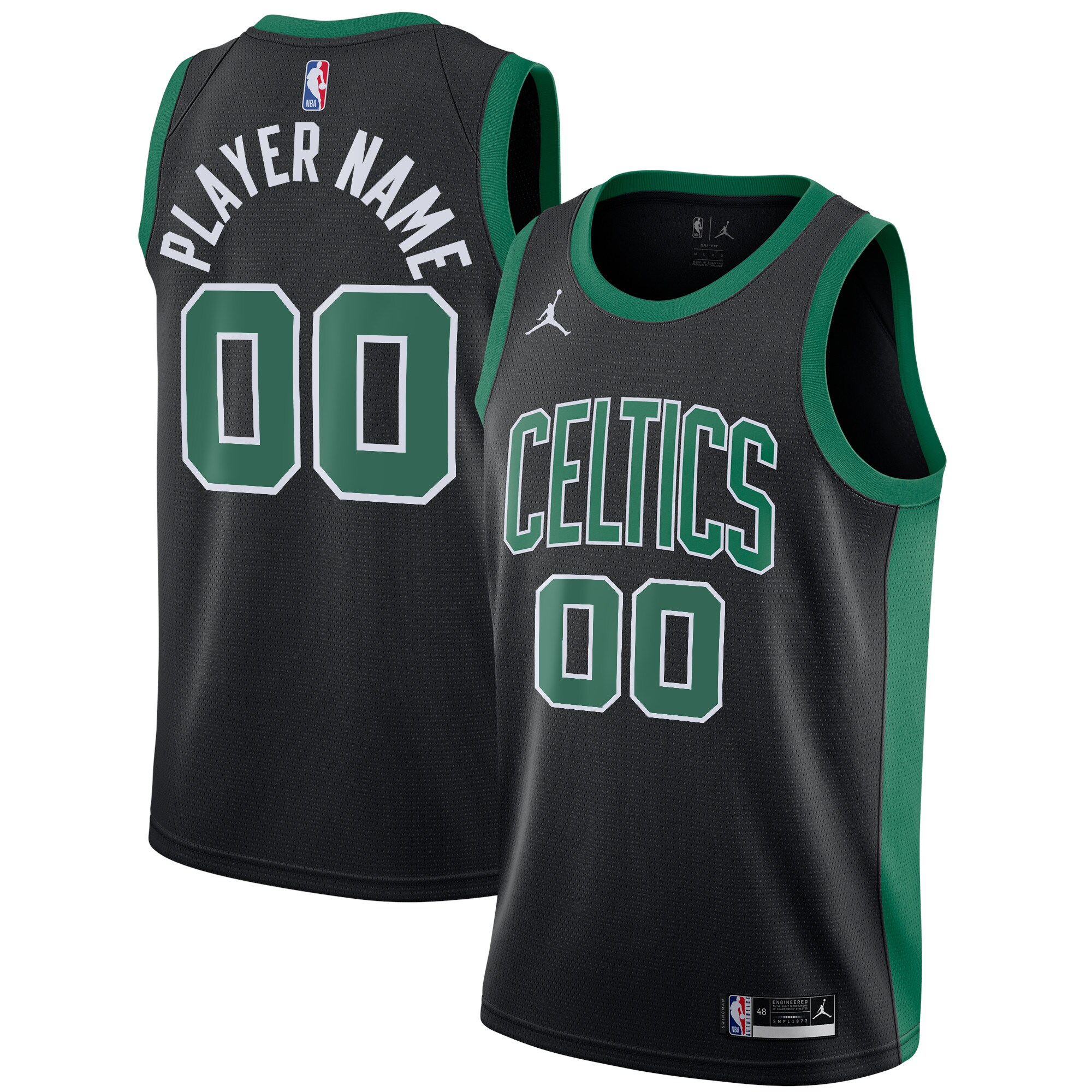 Boston Celtics Jordans Brand Swingman Custom Jersey - Statement Edition - Black