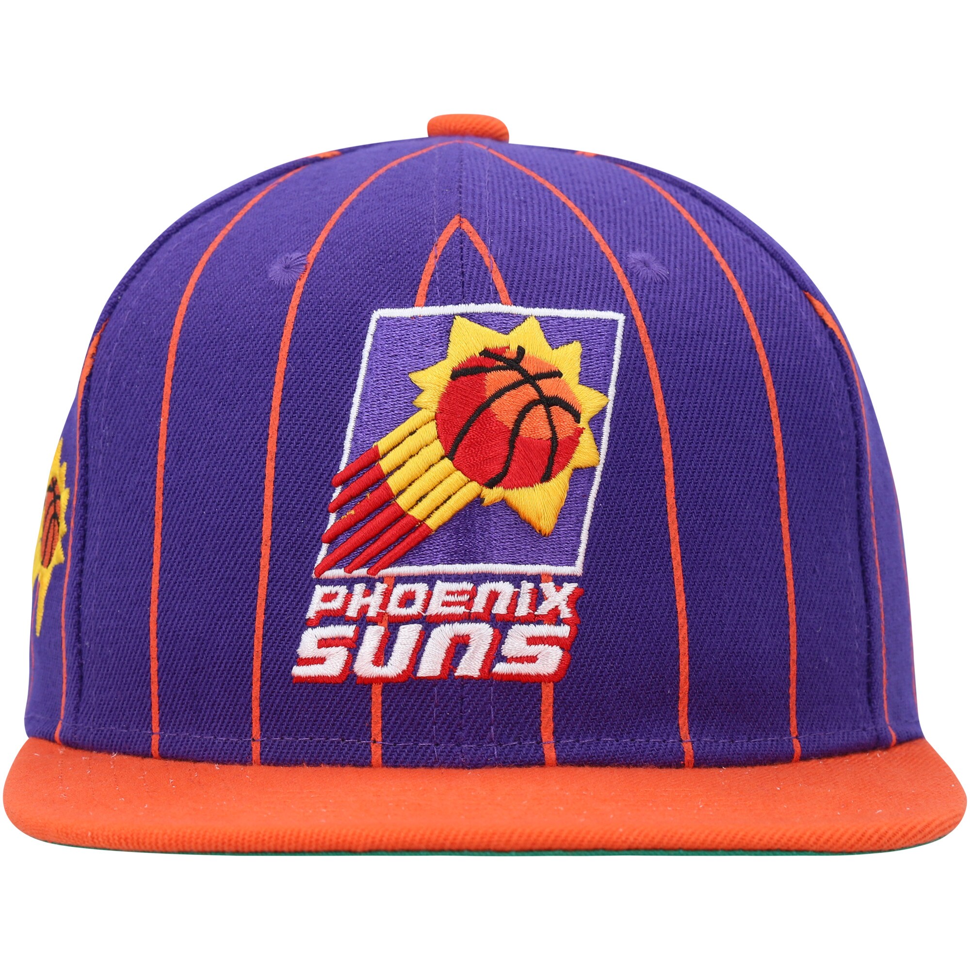 Phoenix Suns Mitchell & Ness Hardwood Classics Pinstripe Snapback Hat - Purple/Orange