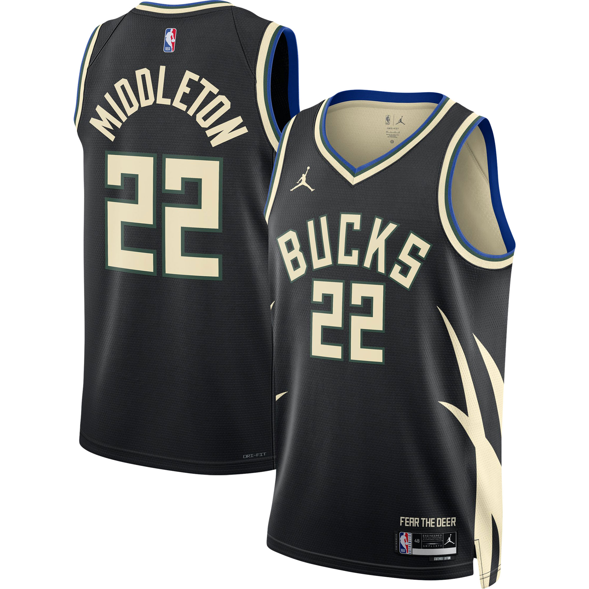 Khris Middleton Milwaukee Bucks Jordans Brand Unisex Swingman Jersey - Statement Edition - Black