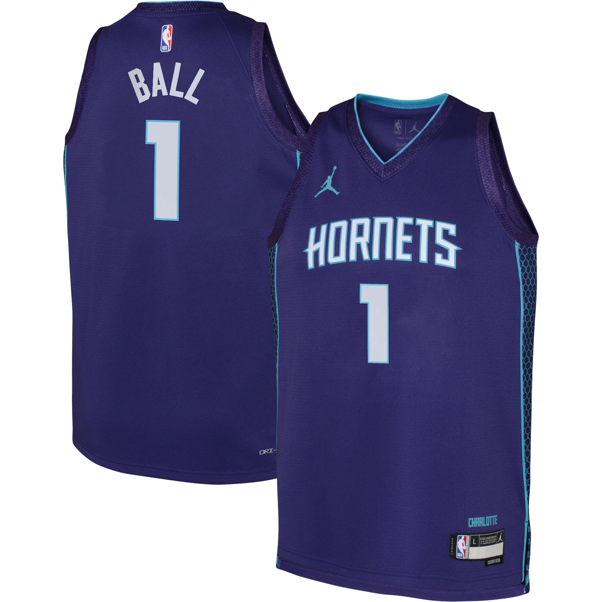 LaMelo Ball Charlotte Hornets Jordans Brand Youth Swingman Jersey - Statement Edition - Purple