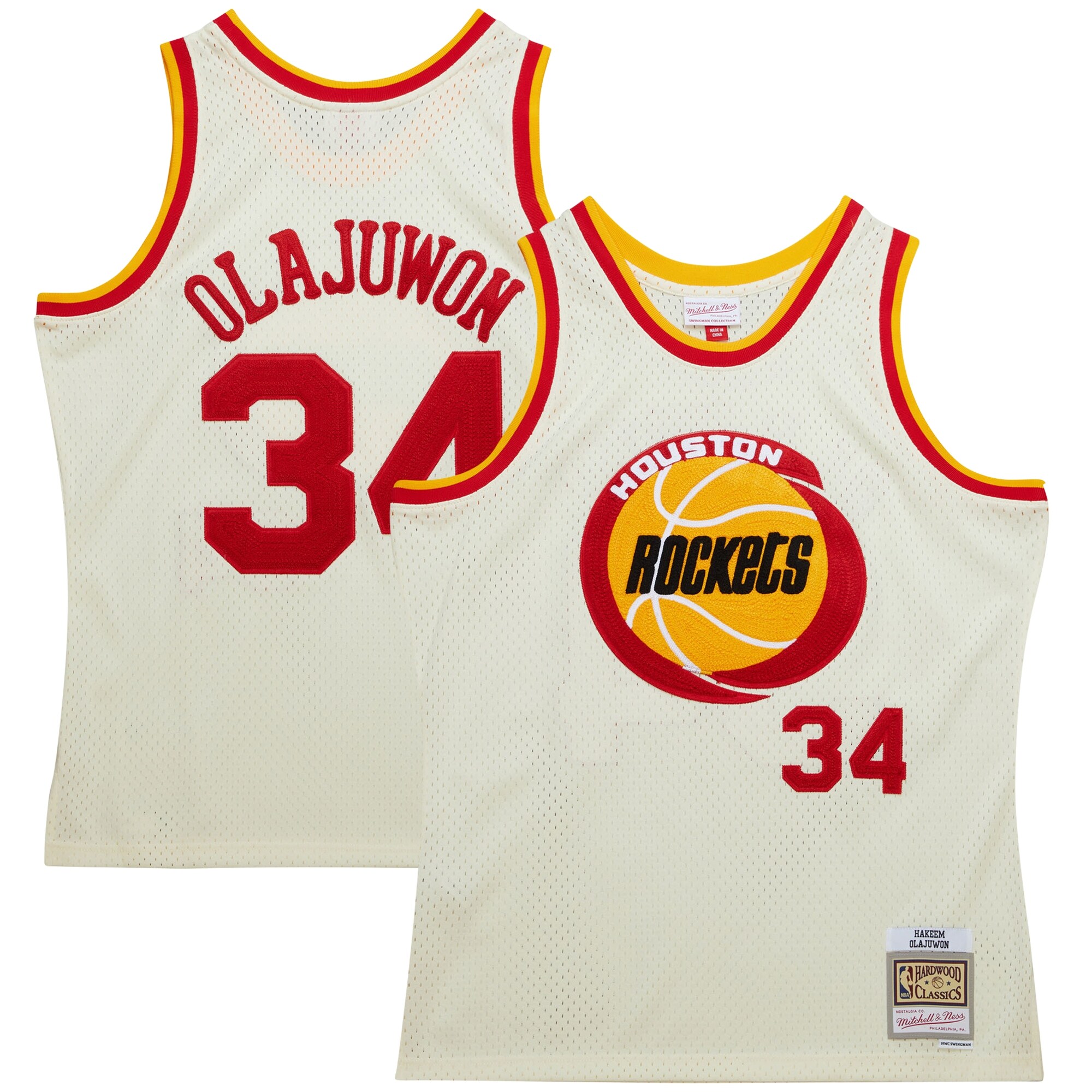 Hakeem Olajuwon Houston Rockets Mitchell & Ness Chainstitch Swingman Jersey - Cream